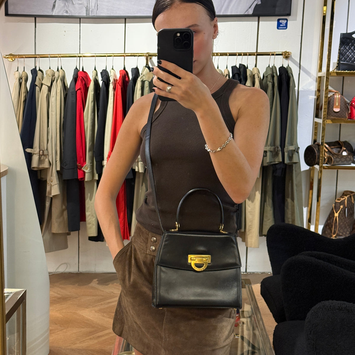 Sac à bandoulière CELINE Top Handle 2 Way cuir lisse noir