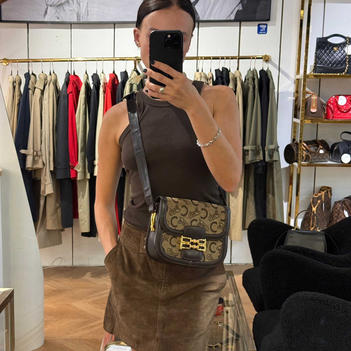 Sac CELINE Triomphe C Carriage toile et cuir marron
