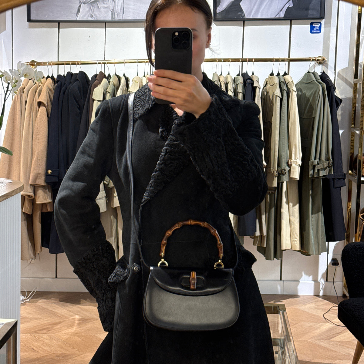 GUCCI Bamboo 1947 small black smooth leather shoulder bag