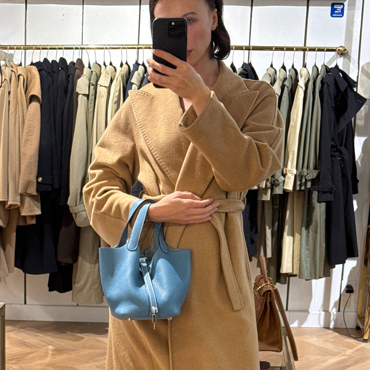HERMÈS Picotin PM bag in blue grained leather