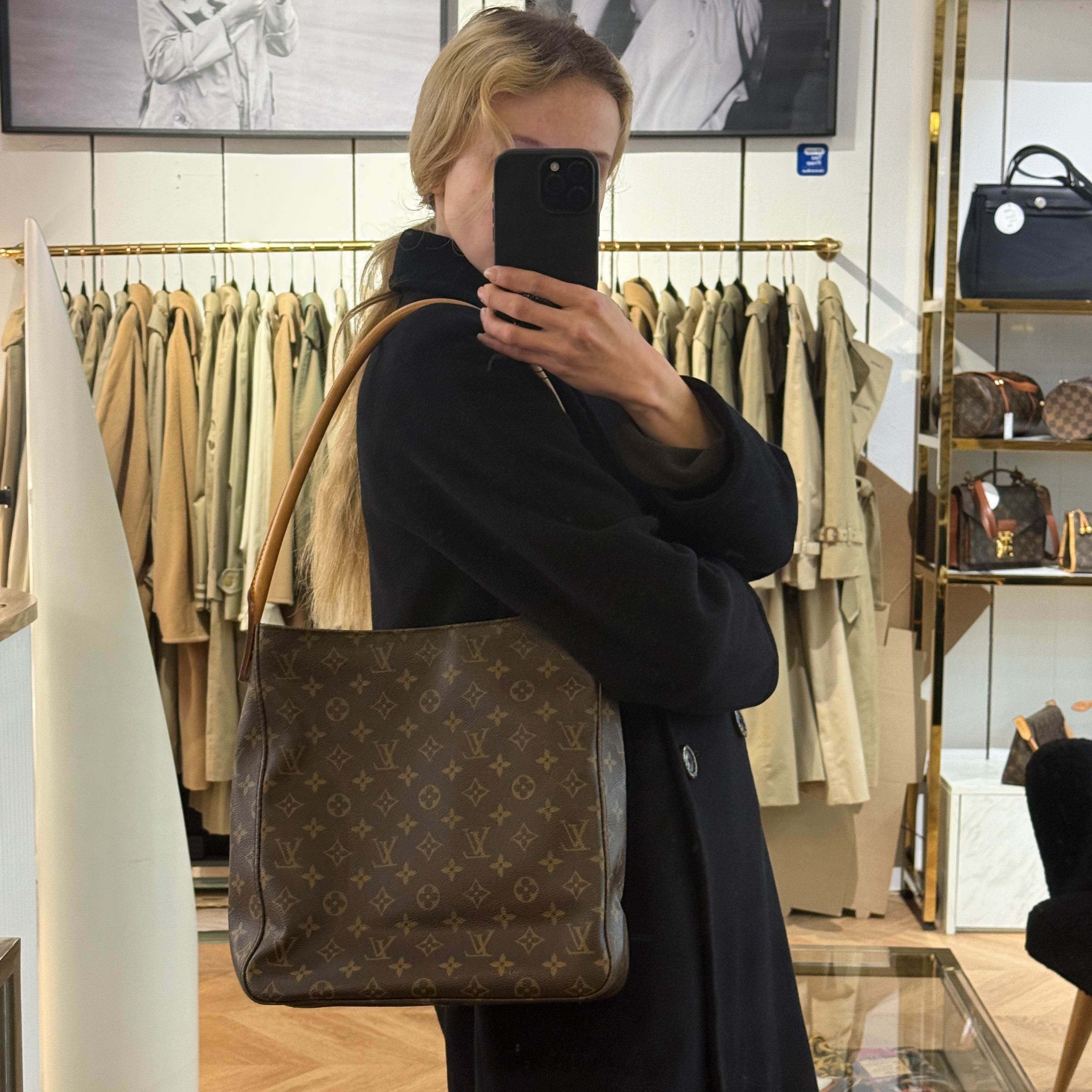 LOUIS VUITTON Looping GM handbag in brown canvas and leather