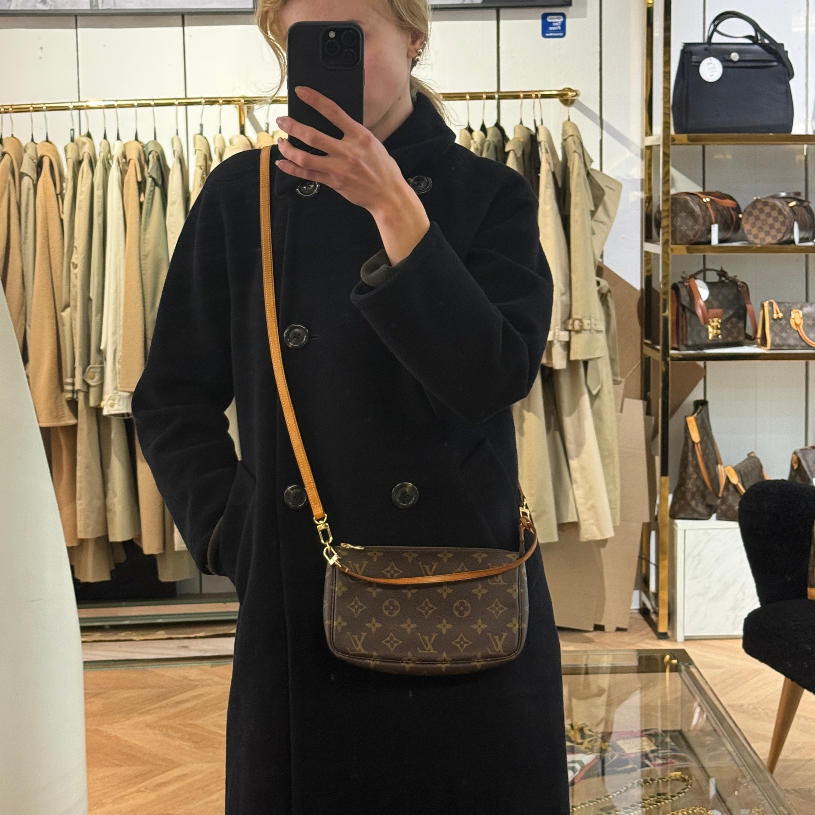 LOUIS VUITTON Pochette Accessoires handbag in brown canvas and leather