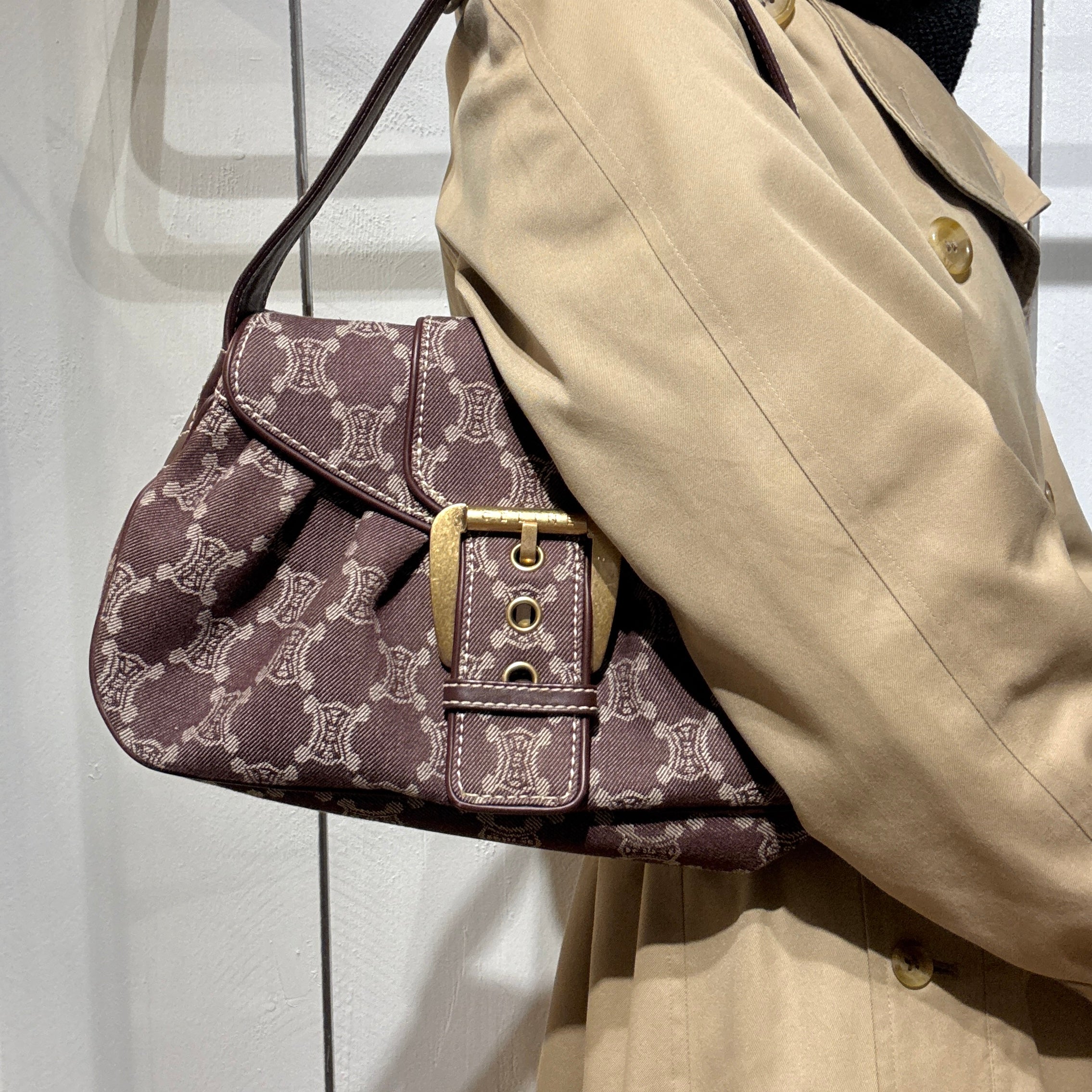 CELINE Macadam PM brown denim handbag