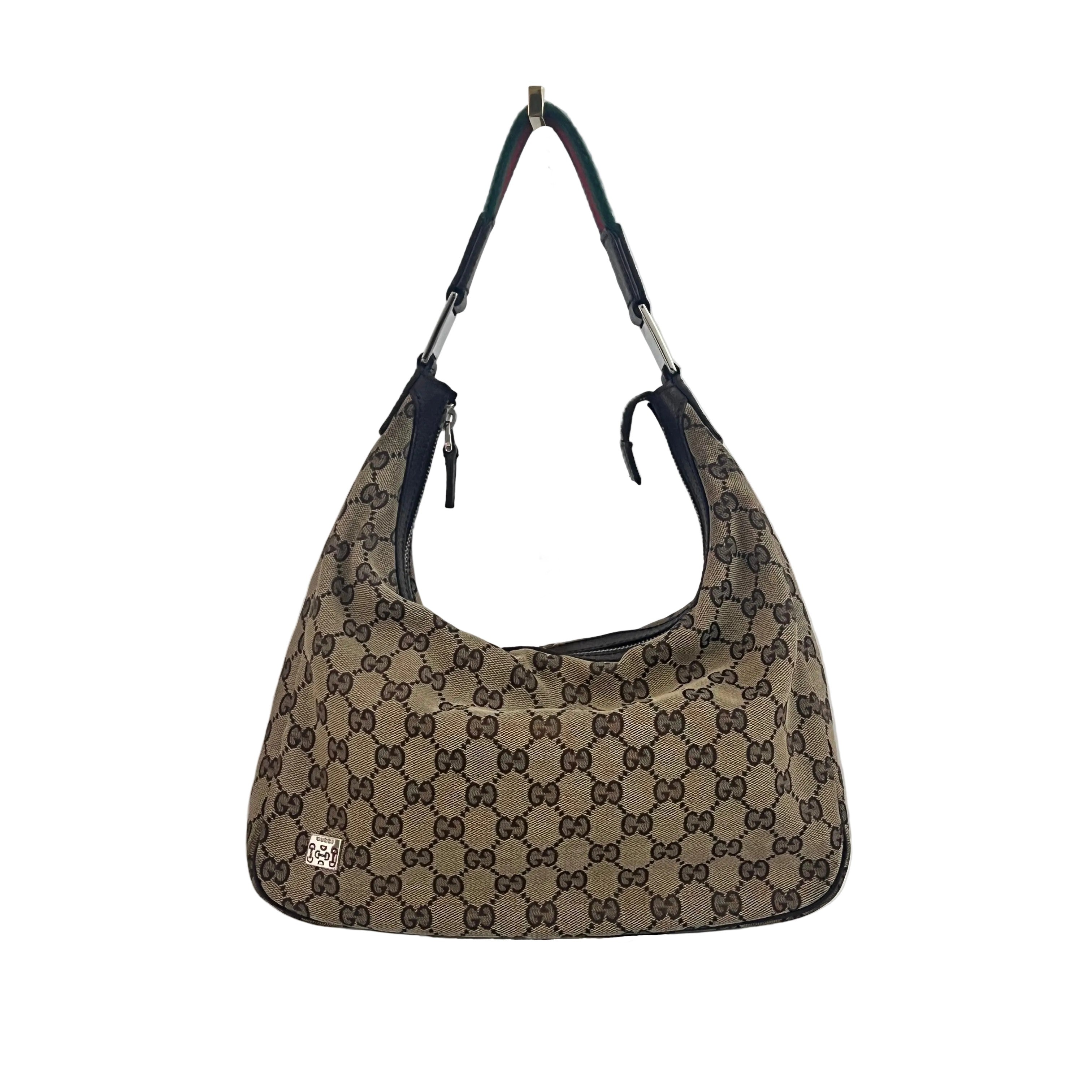 Sac GUCCI Hobo GG toile et cuir marron