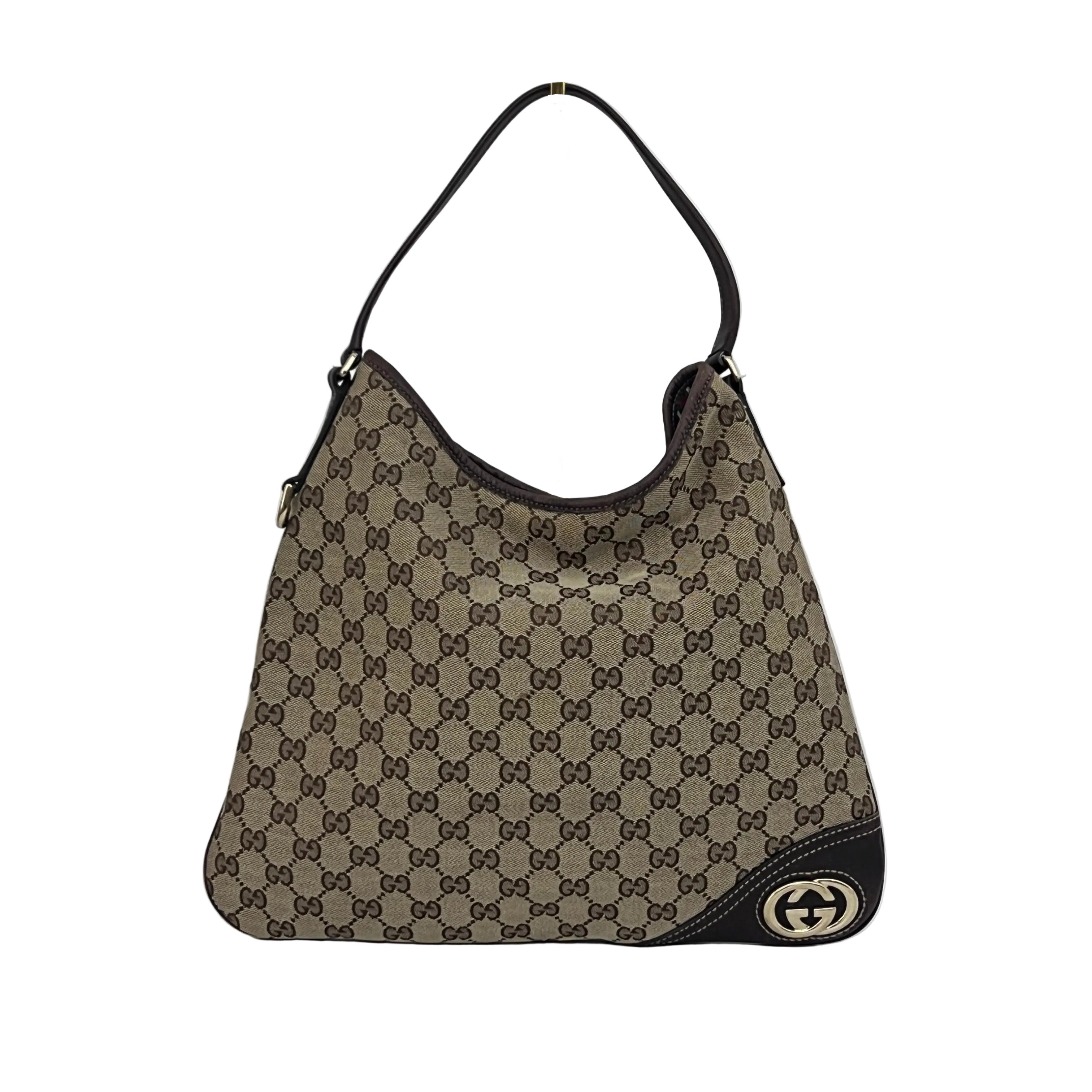 Sac GUCCI Hobo GG toile et cuir marron