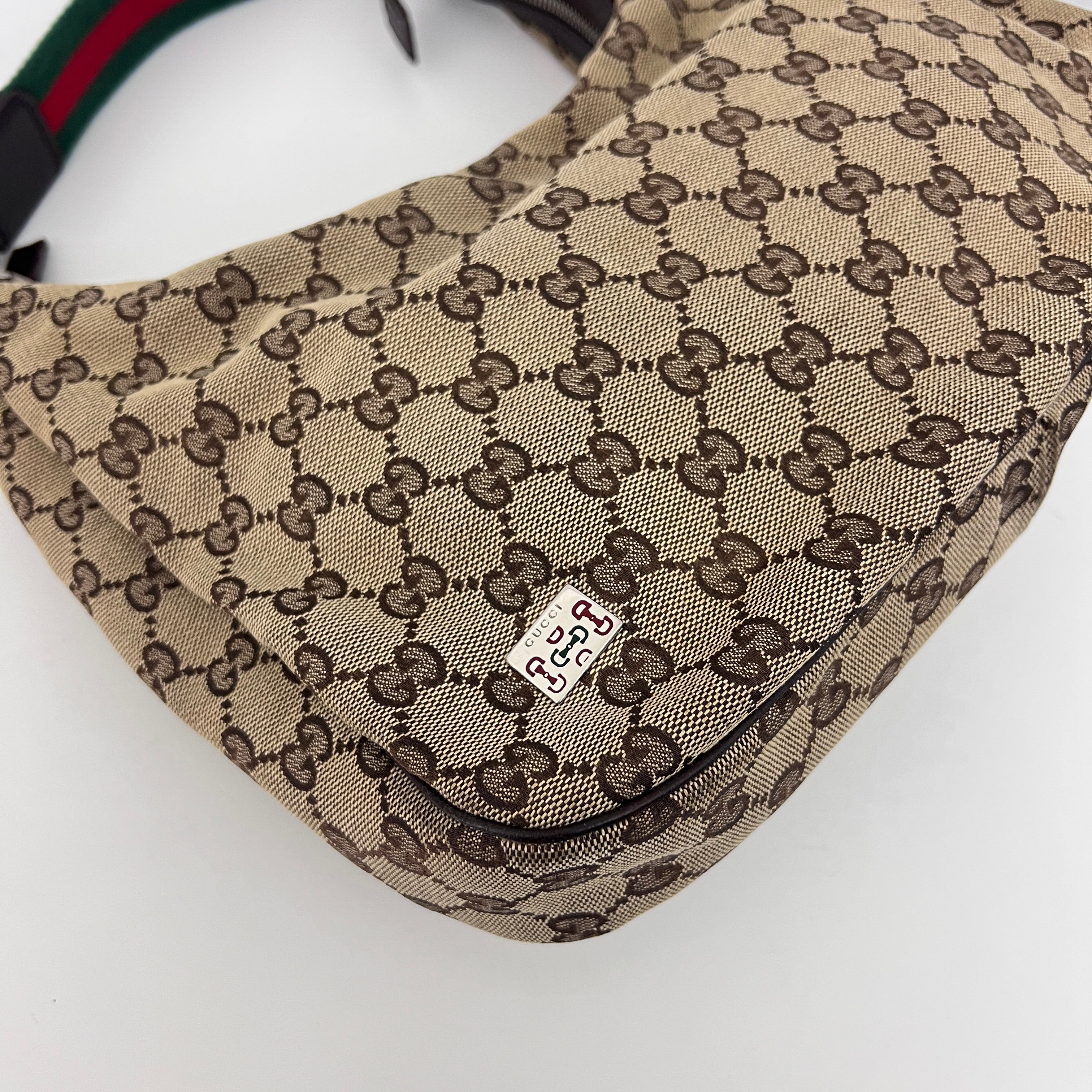 Sac GUCCI Hobo GG toile et cuir marron