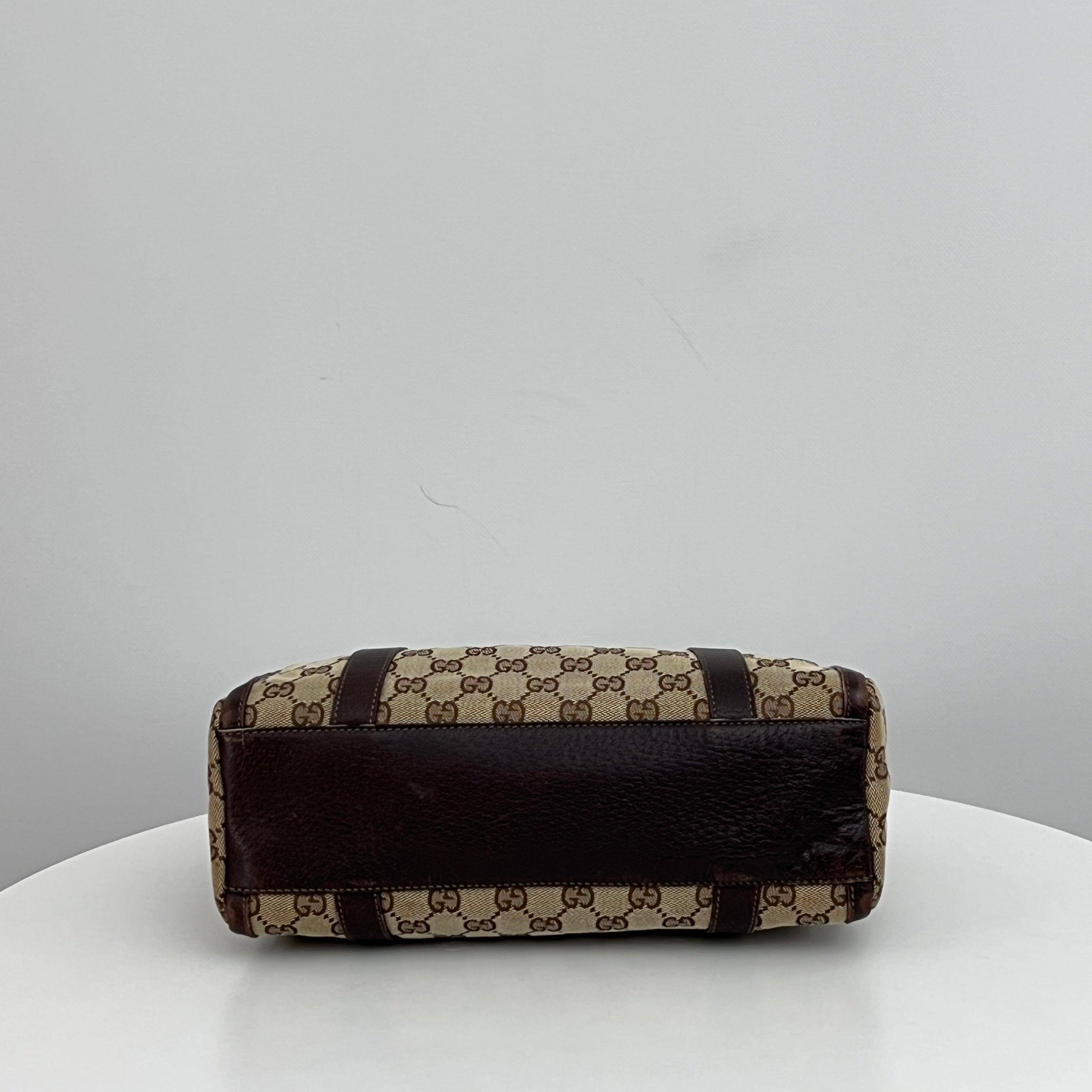 Sac GUCCI Mini Abbey Boston toile et cuir marron