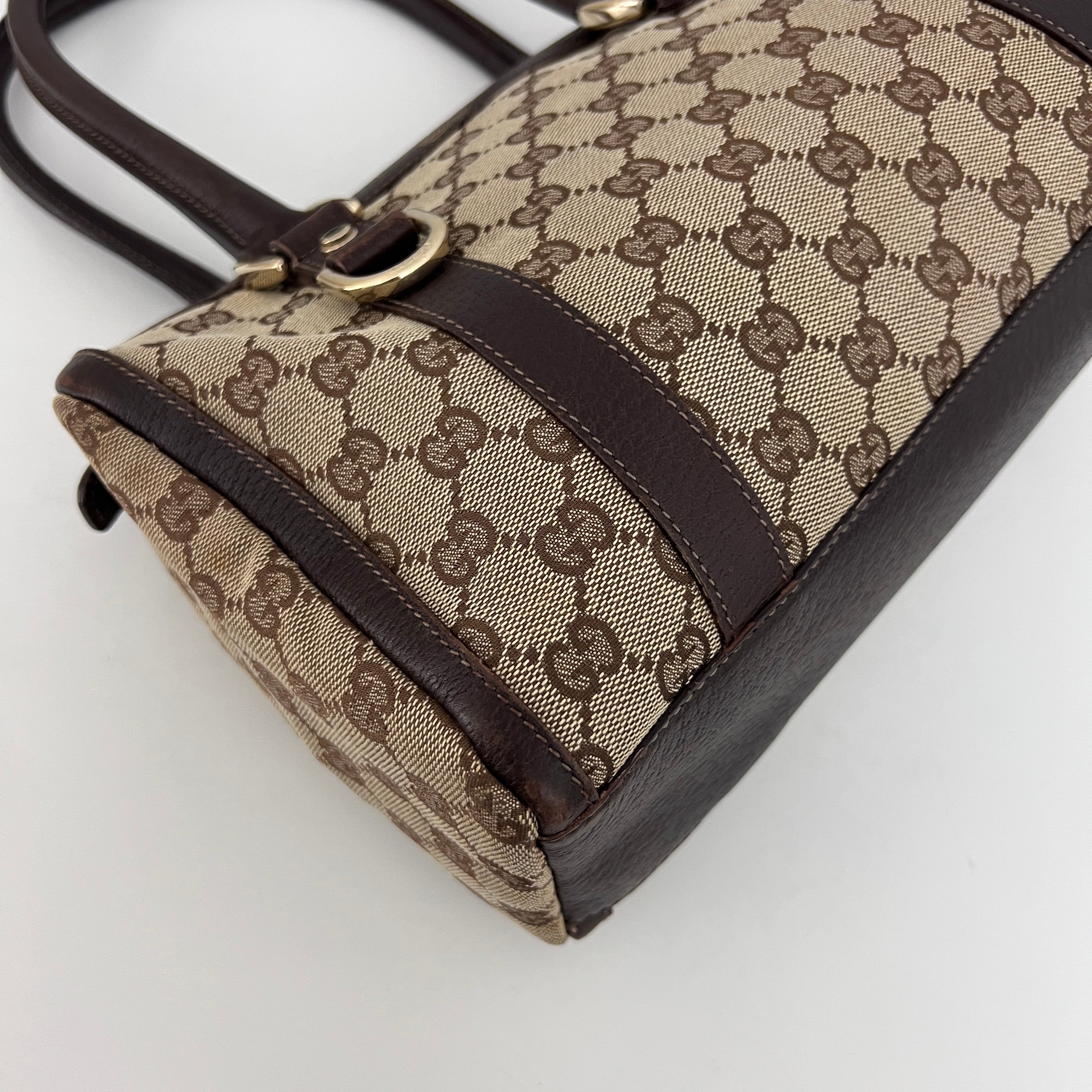 Sac GUCCI Mini Abbey Boston toile et cuir marron