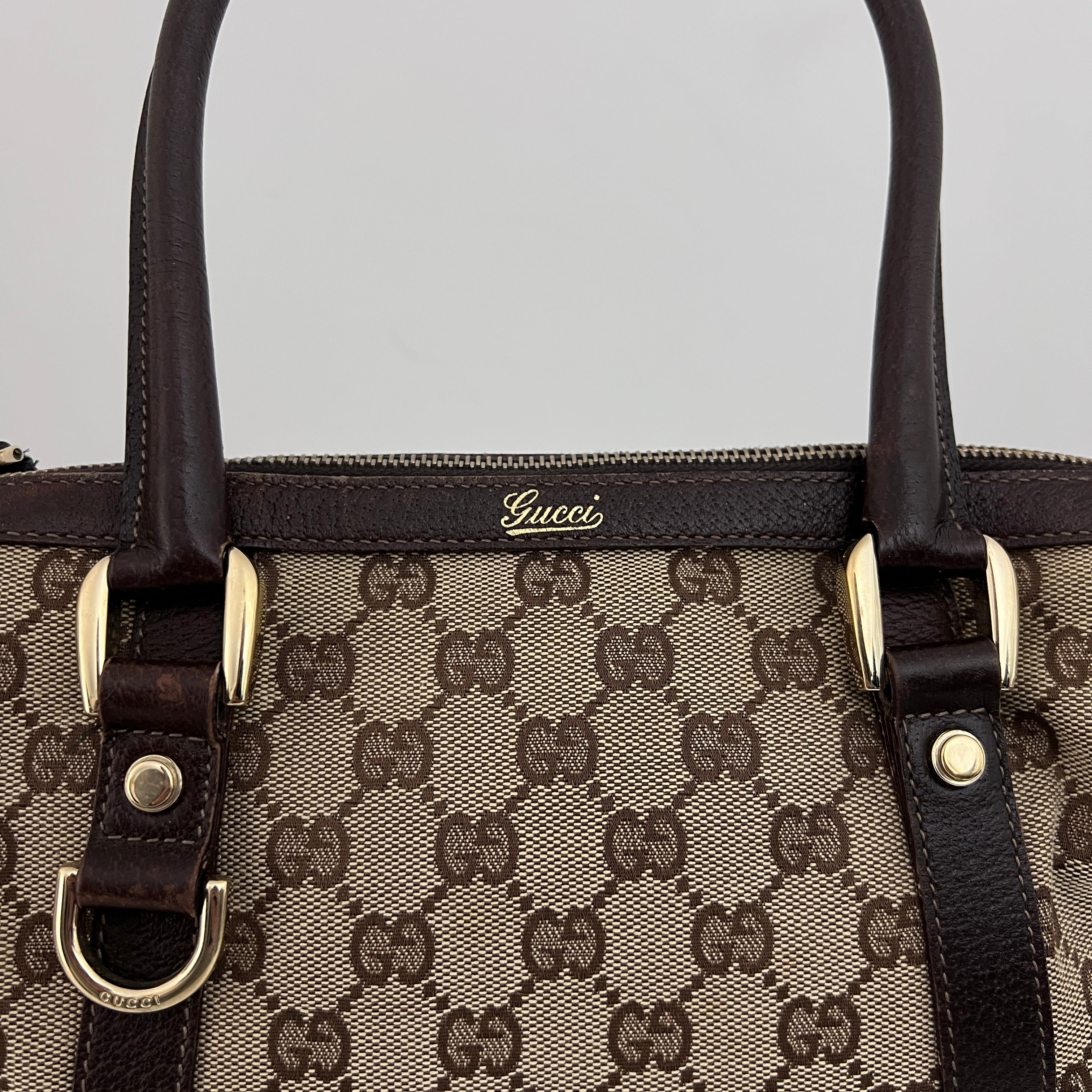 Sac GUCCI Mini Abbey Boston toile et cuir marron