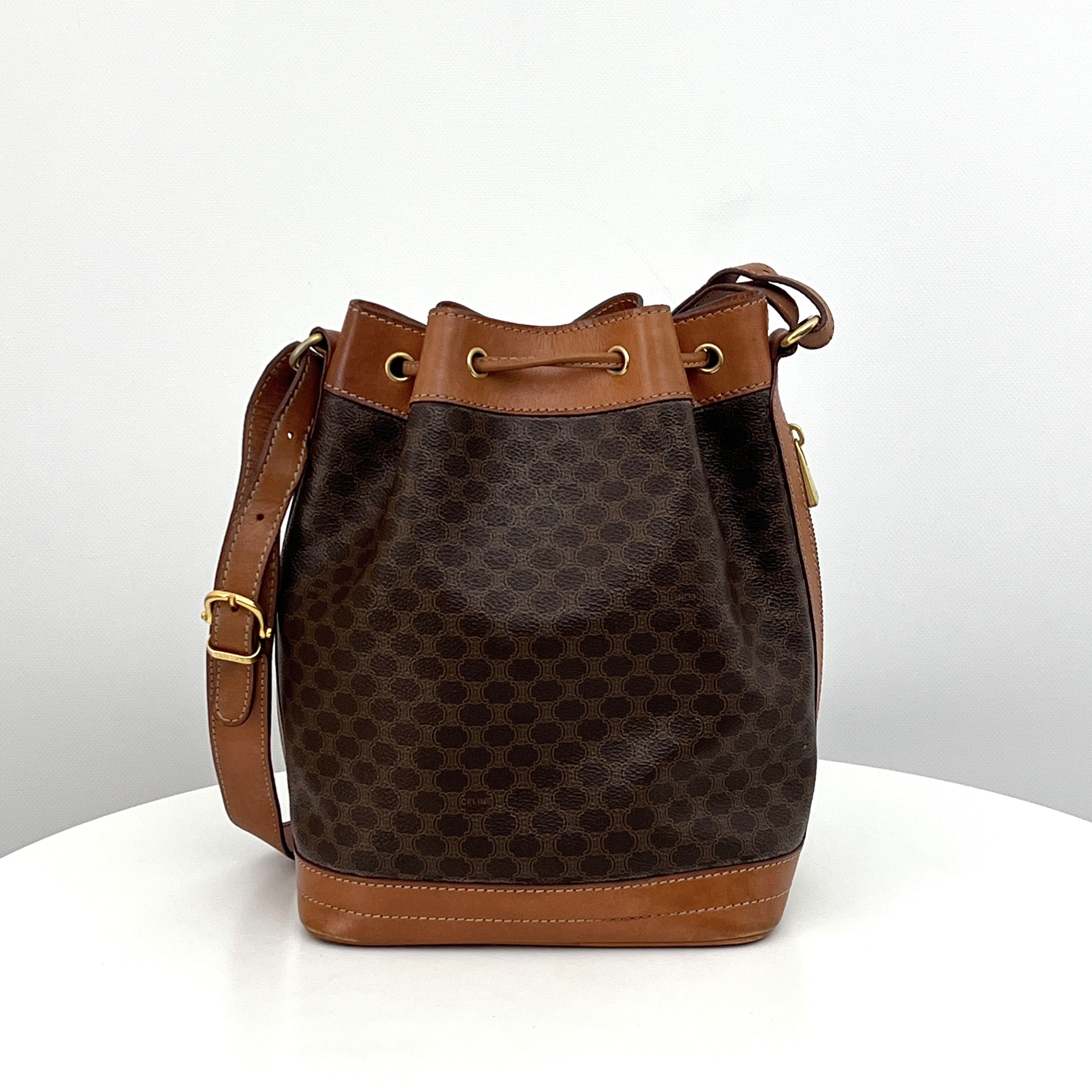 Sac à bandoulière CELINE Seau toile et cuir marron