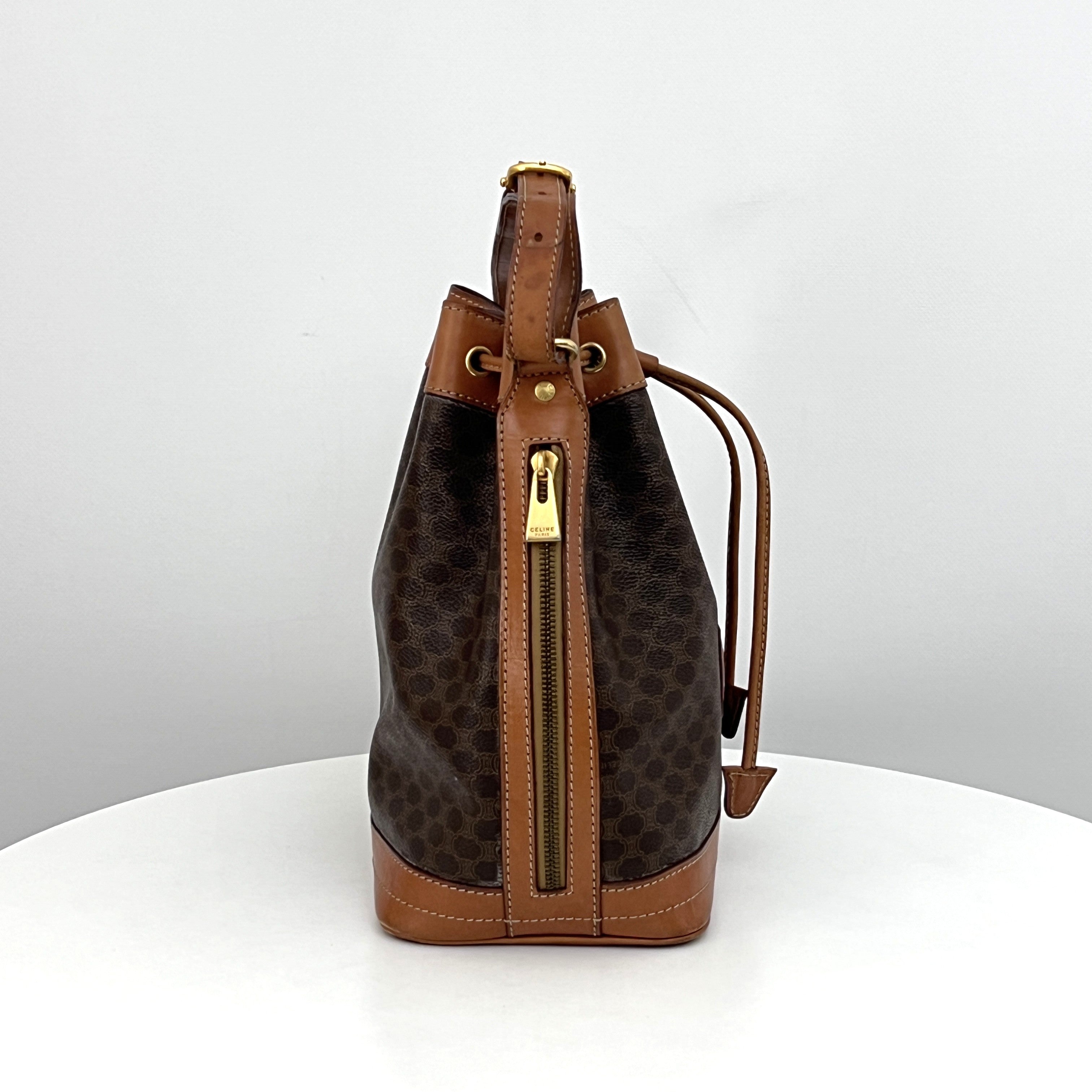 Sac à bandoulière CELINE Seau toile et cuir marron