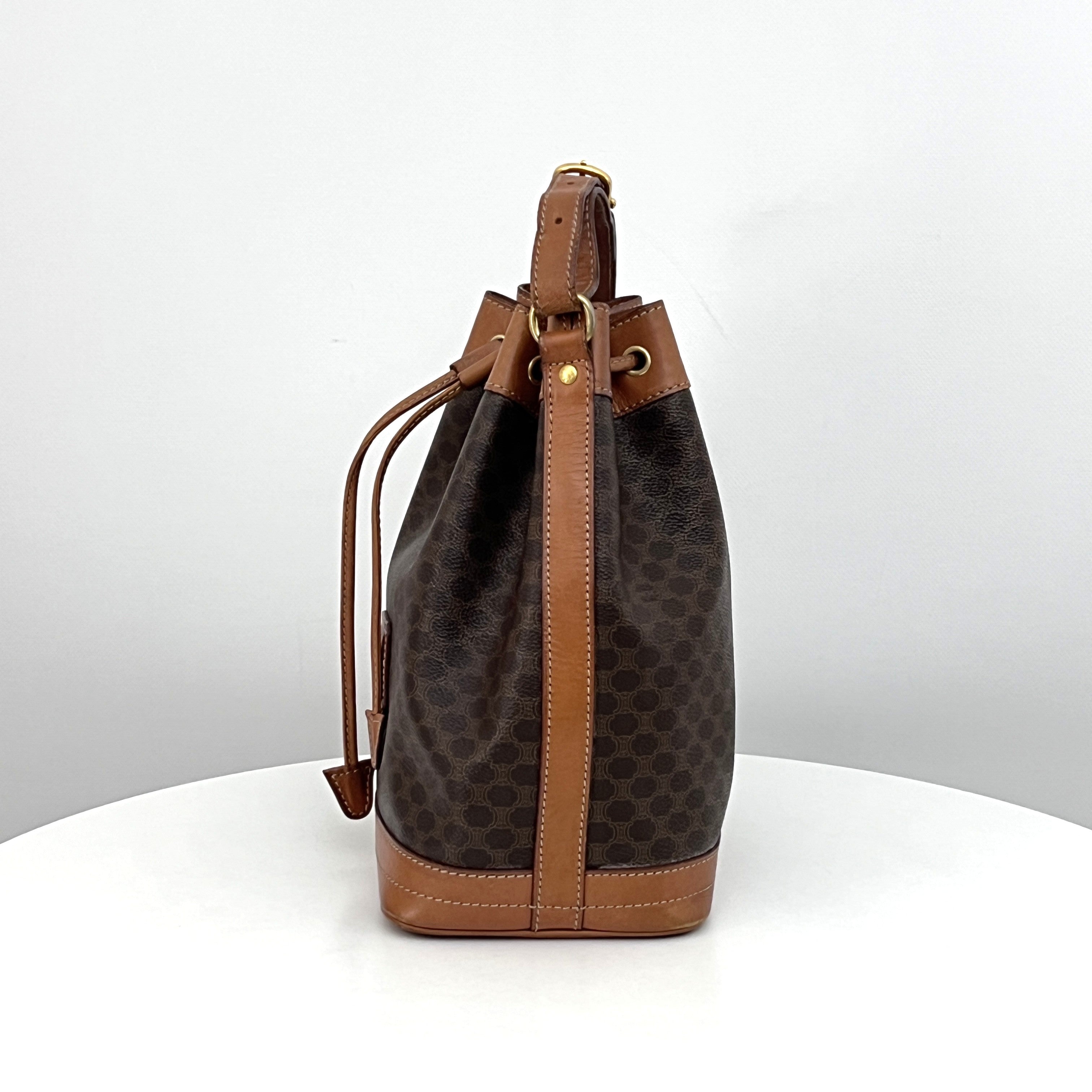 Sac à bandoulière CELINE Seau toile et cuir marron