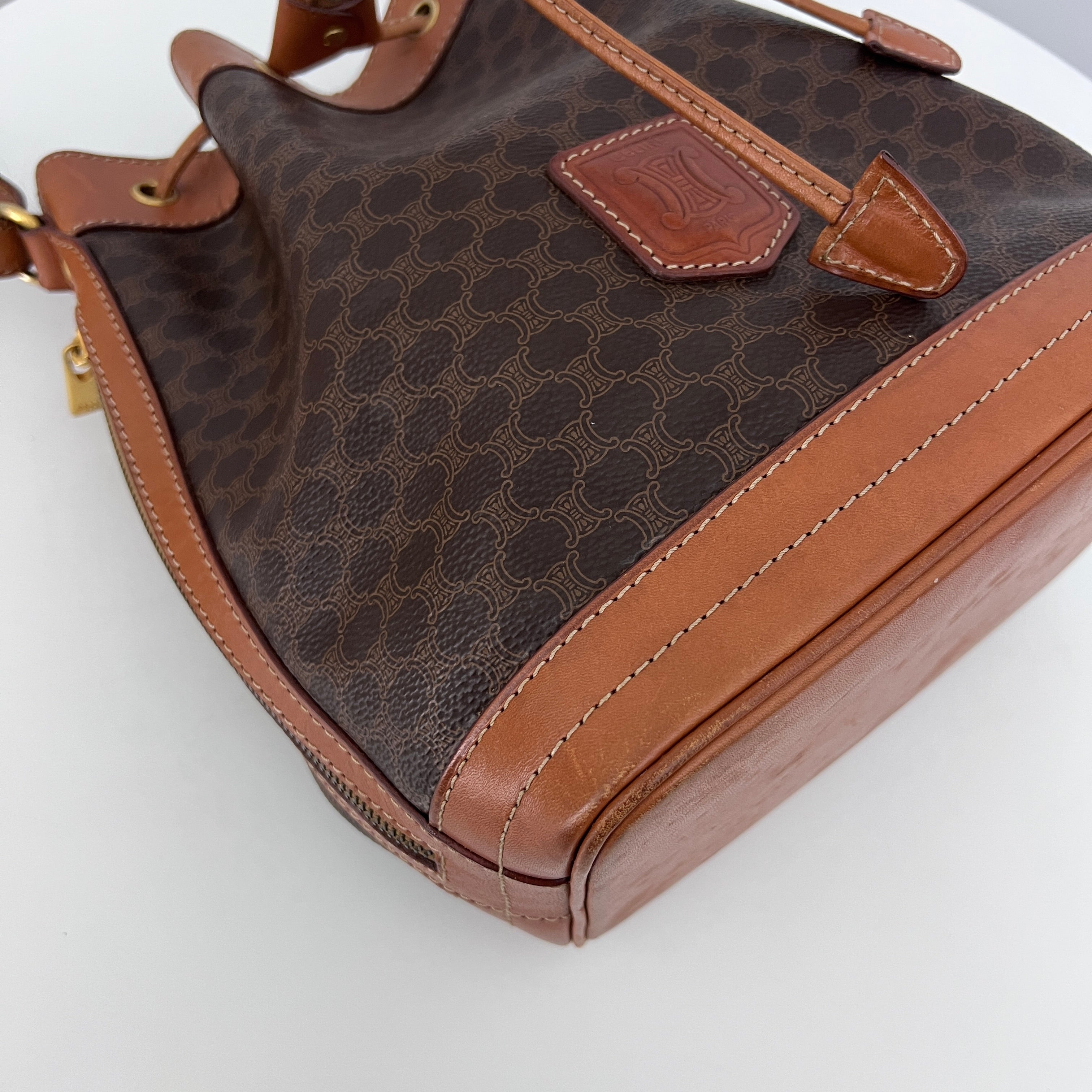 Sac à bandoulière CELINE Seau toile et cuir marron