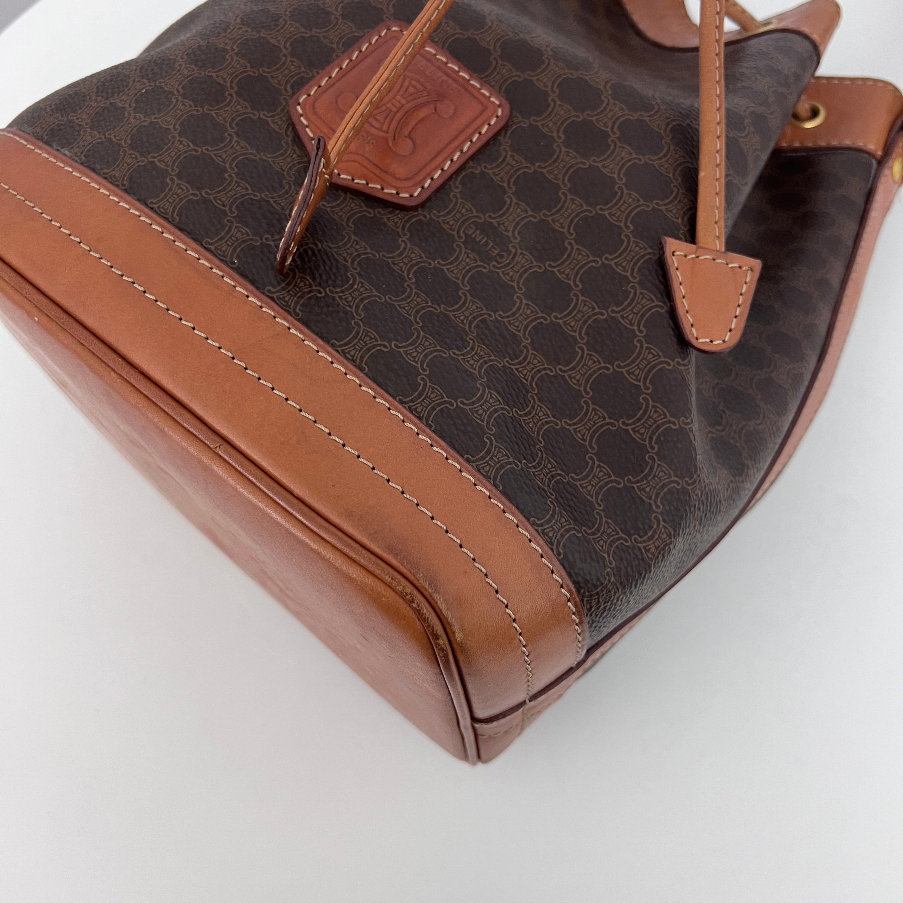 Sac à bandoulière CELINE Seau toile et cuir marron