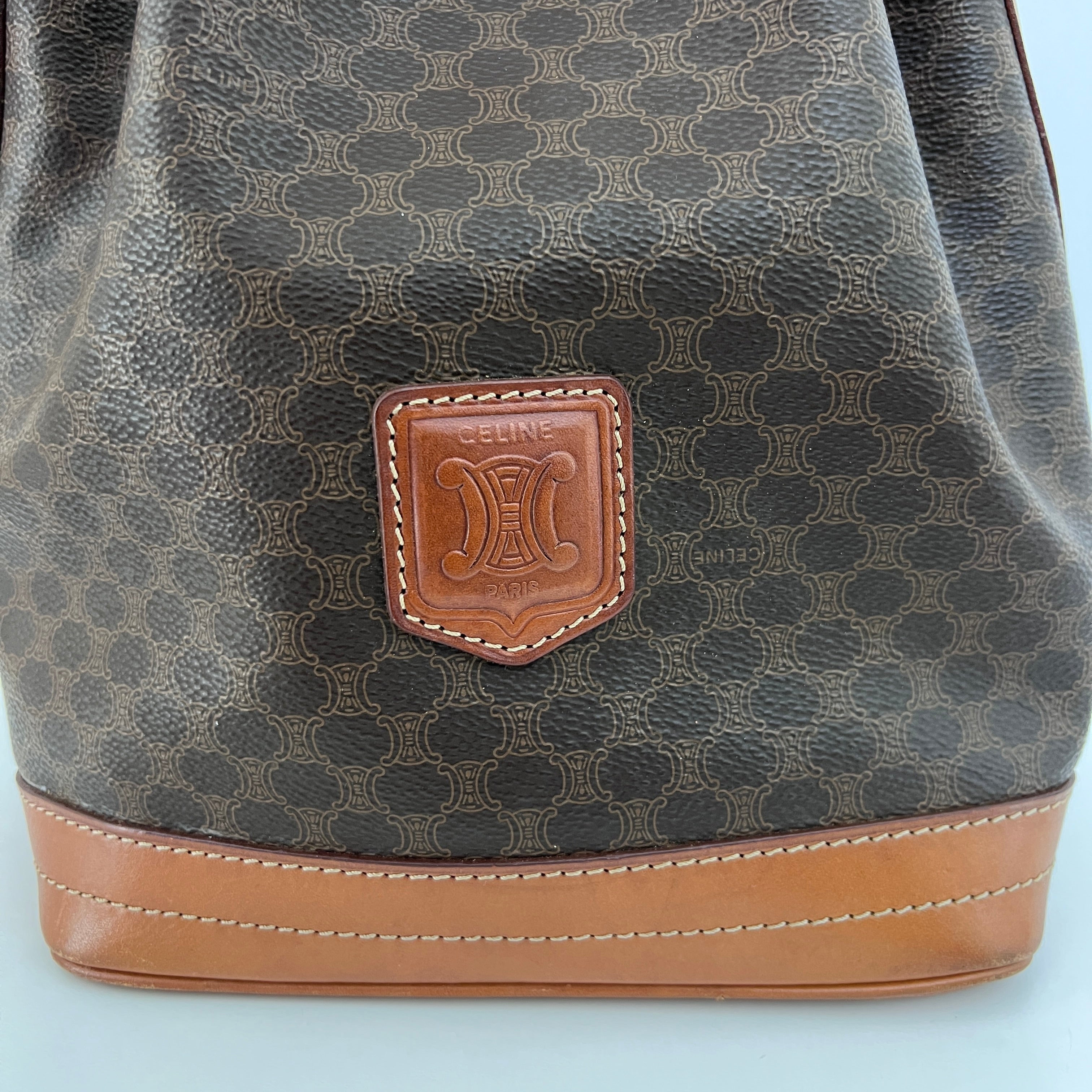 Sac à bandoulière CELINE Seau toile et cuir marron