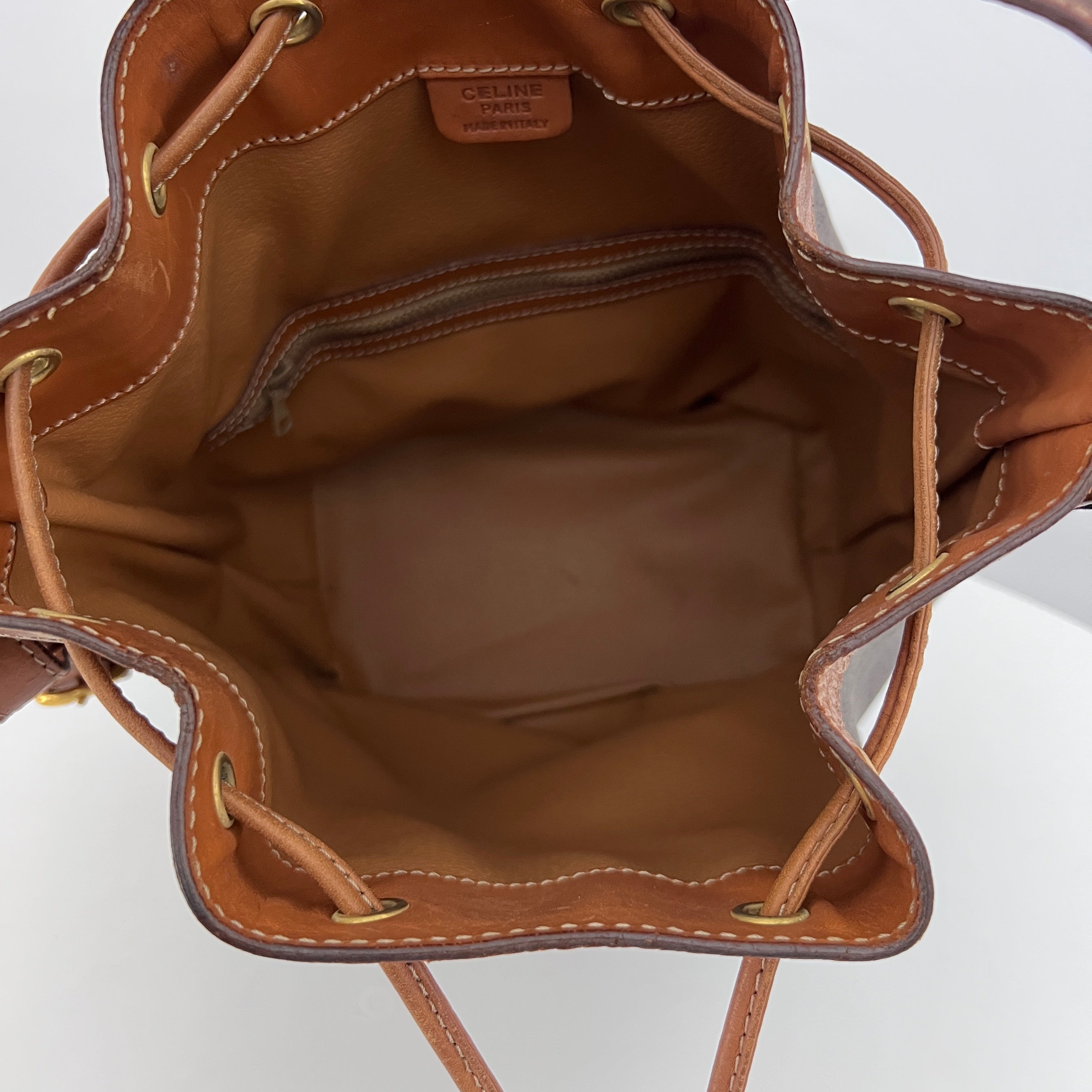 Sac à bandoulière CELINE Seau toile et cuir marron