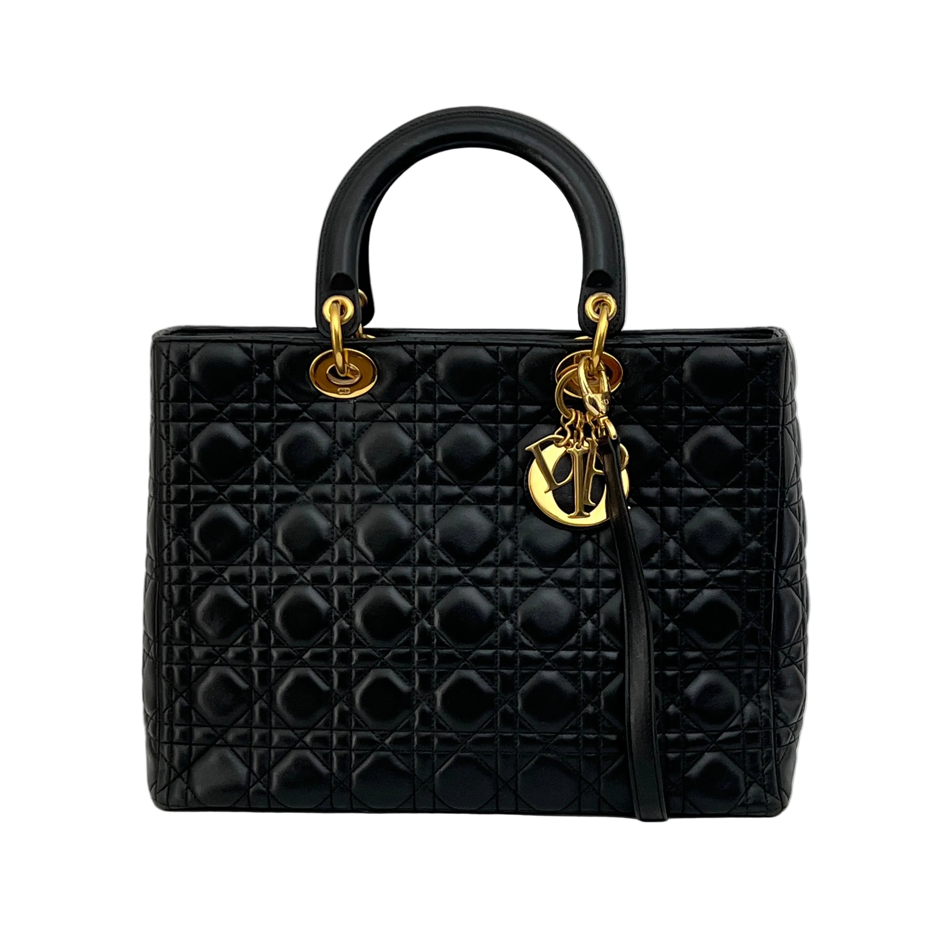 Sac à bandoulière DIOR Lady Dior Large cuir d'agneau noir