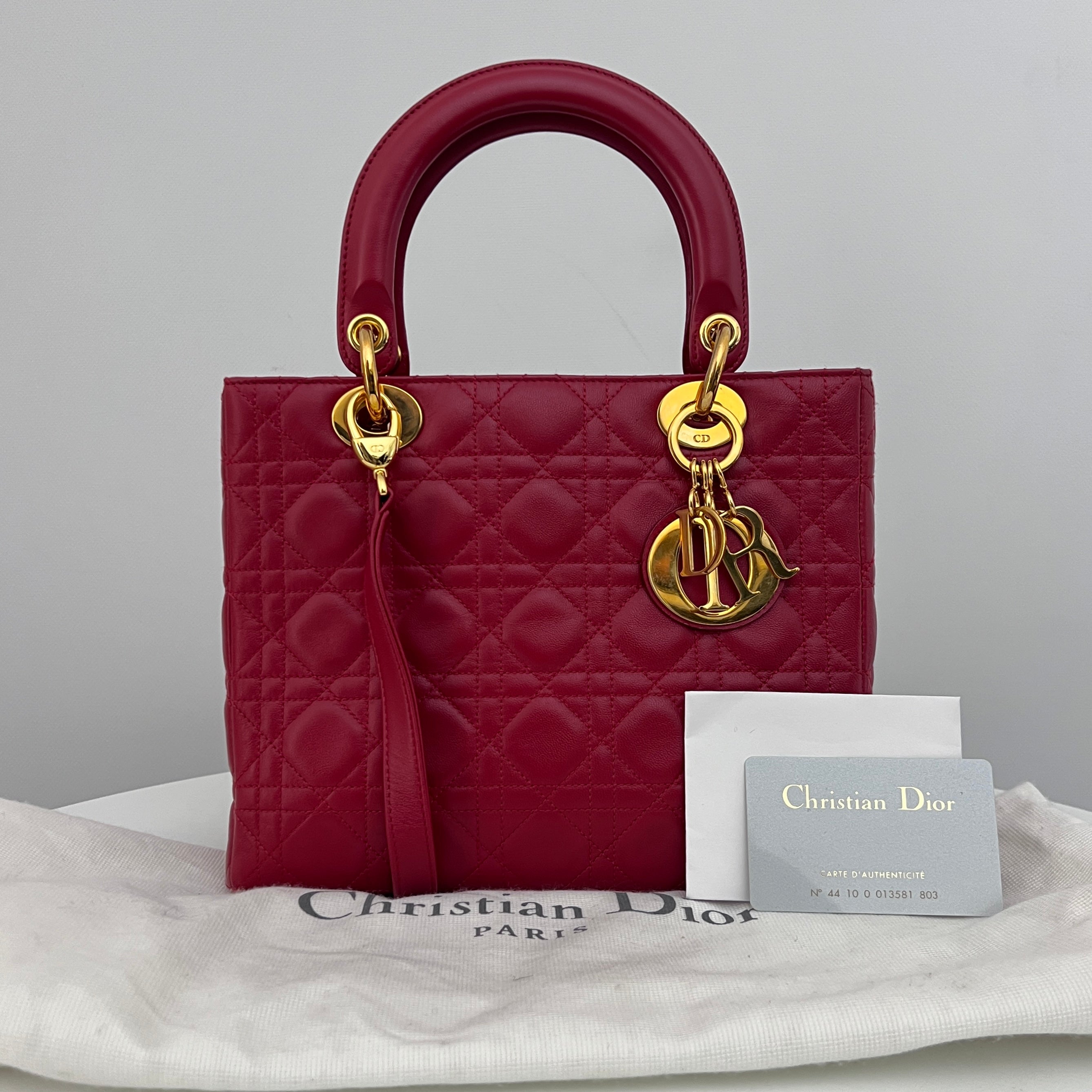 DIOR Lady Dior Medium shoulder bag red lambskin