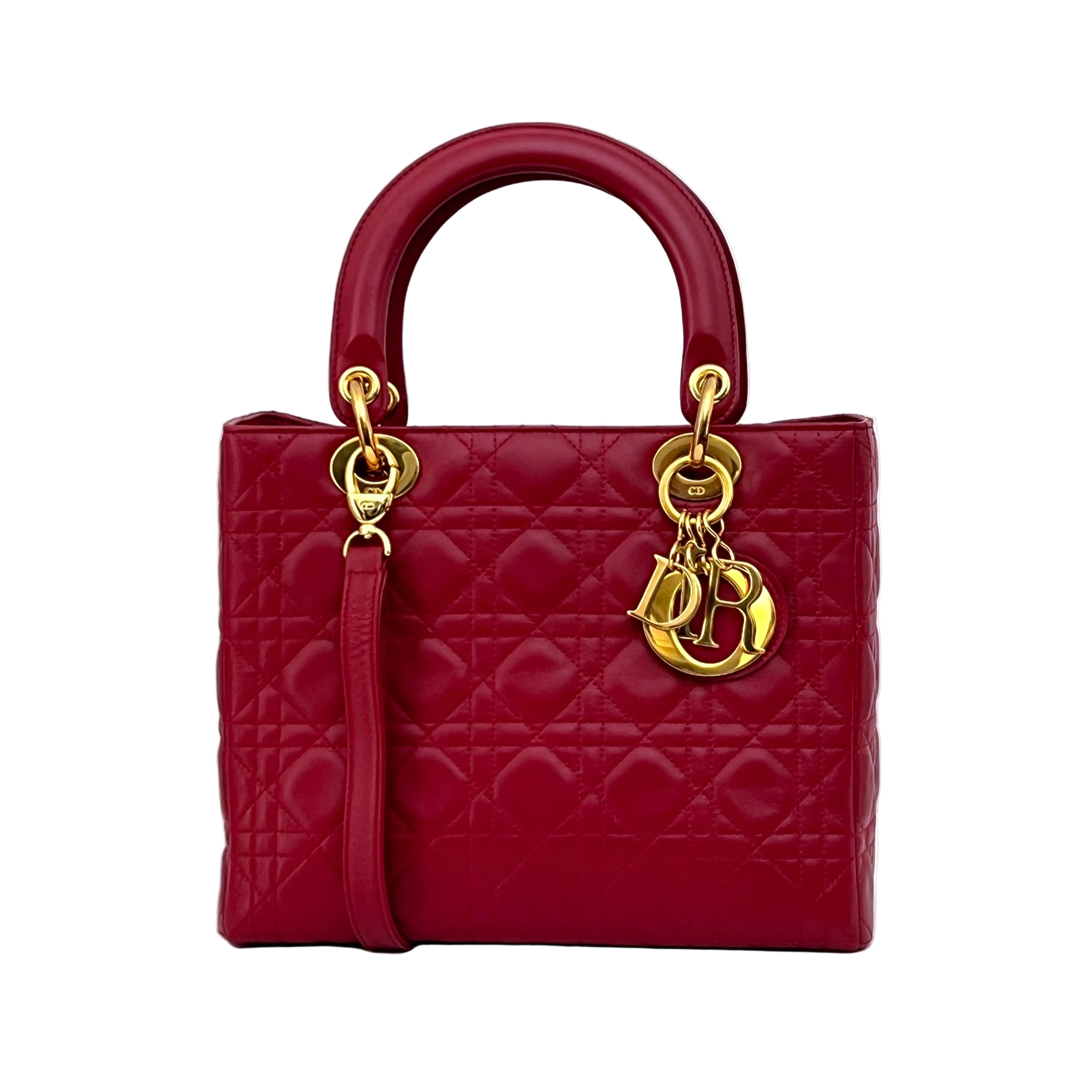 Sac à bandoulière DIOR Lady Dior Medium cuir d'agneau rouge