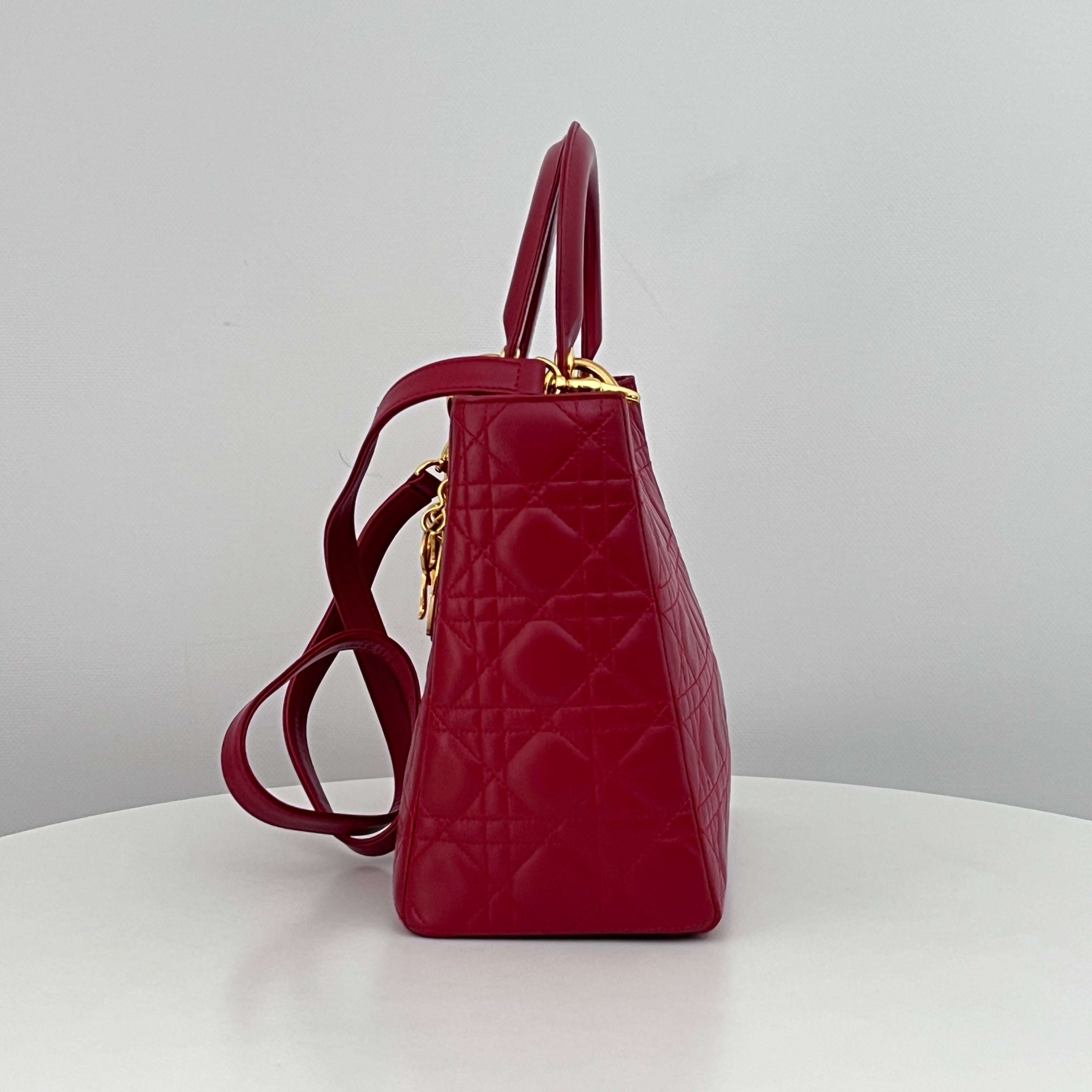 DIOR Lady Dior Medium shoulder bag red lambskin