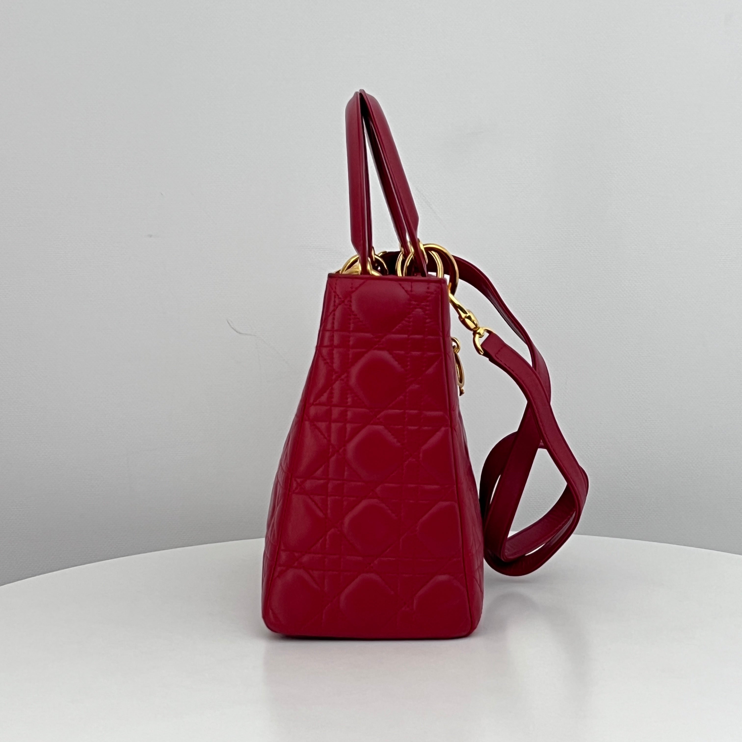 DIOR Lady Dior Medium shoulder bag red lambskin