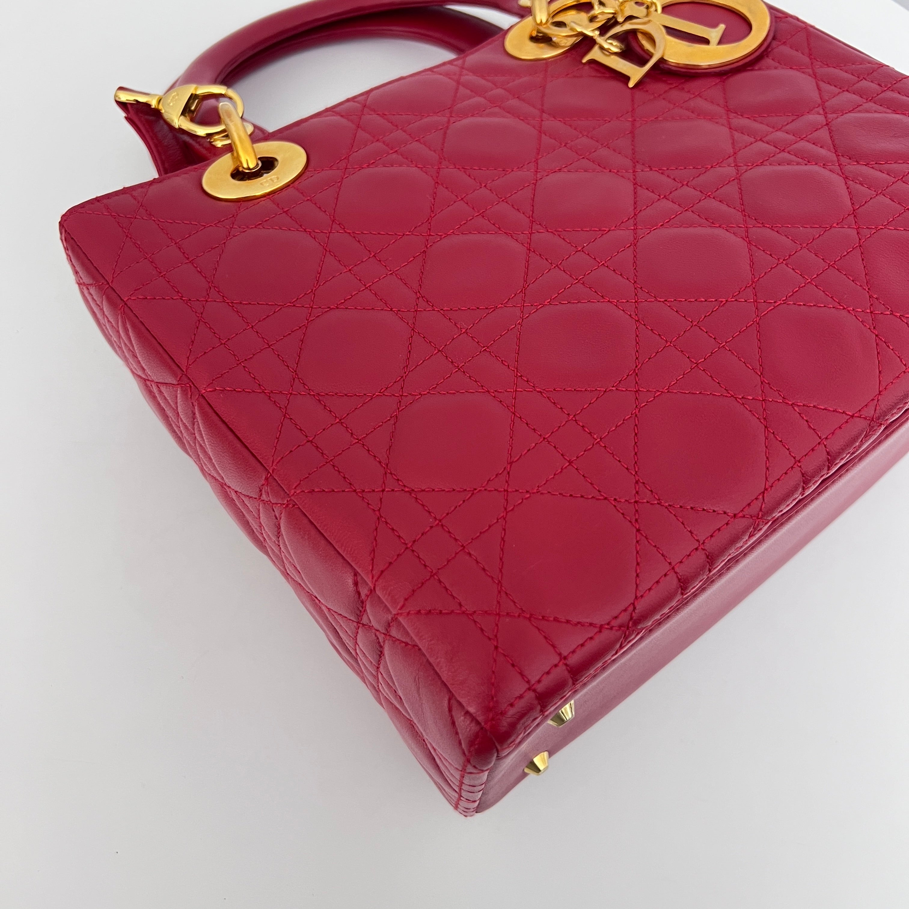 DIOR Lady Dior Medium shoulder bag red lambskin