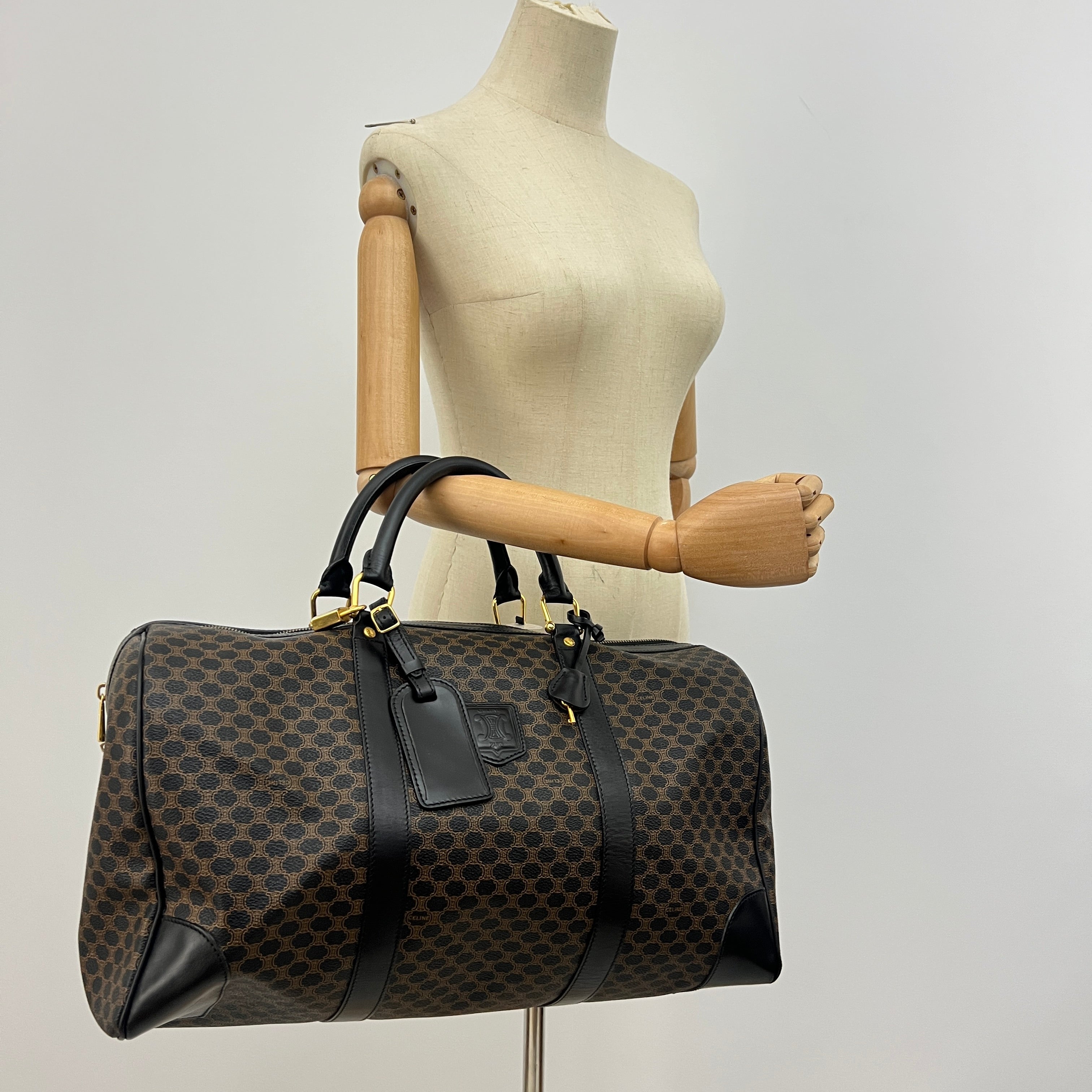 Sac à main CELINE Boston 45 toile et cuir marron