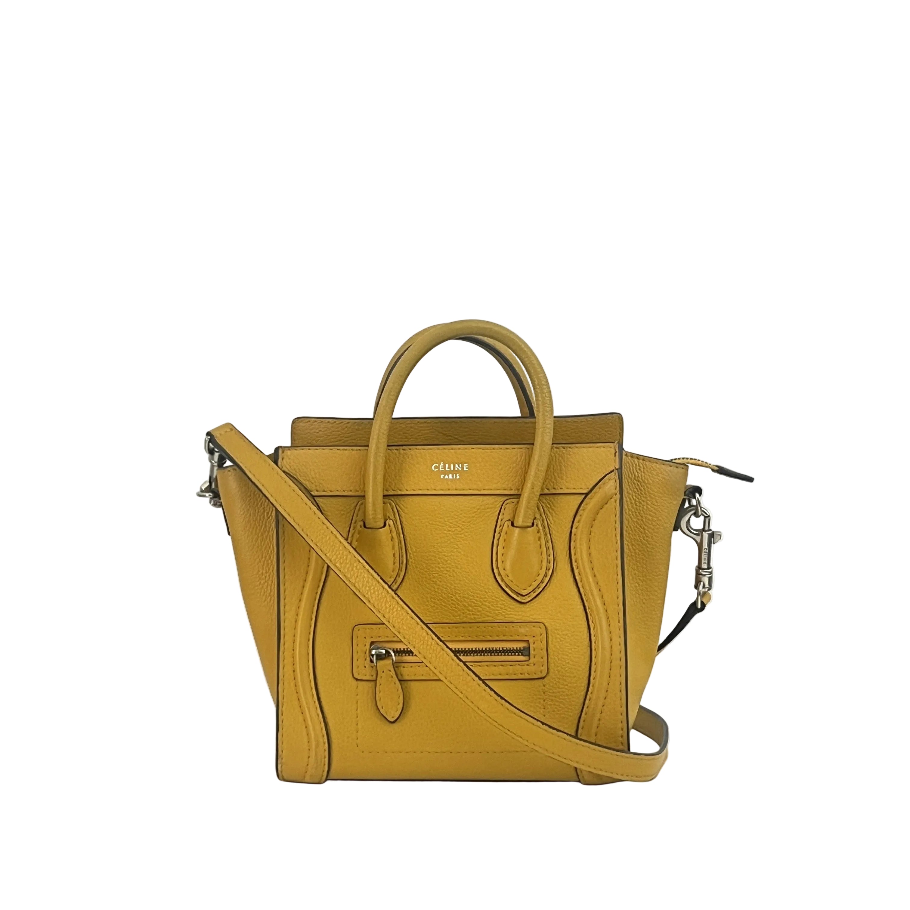 Sac à main CELINE Nano Luggage cuir jaune
