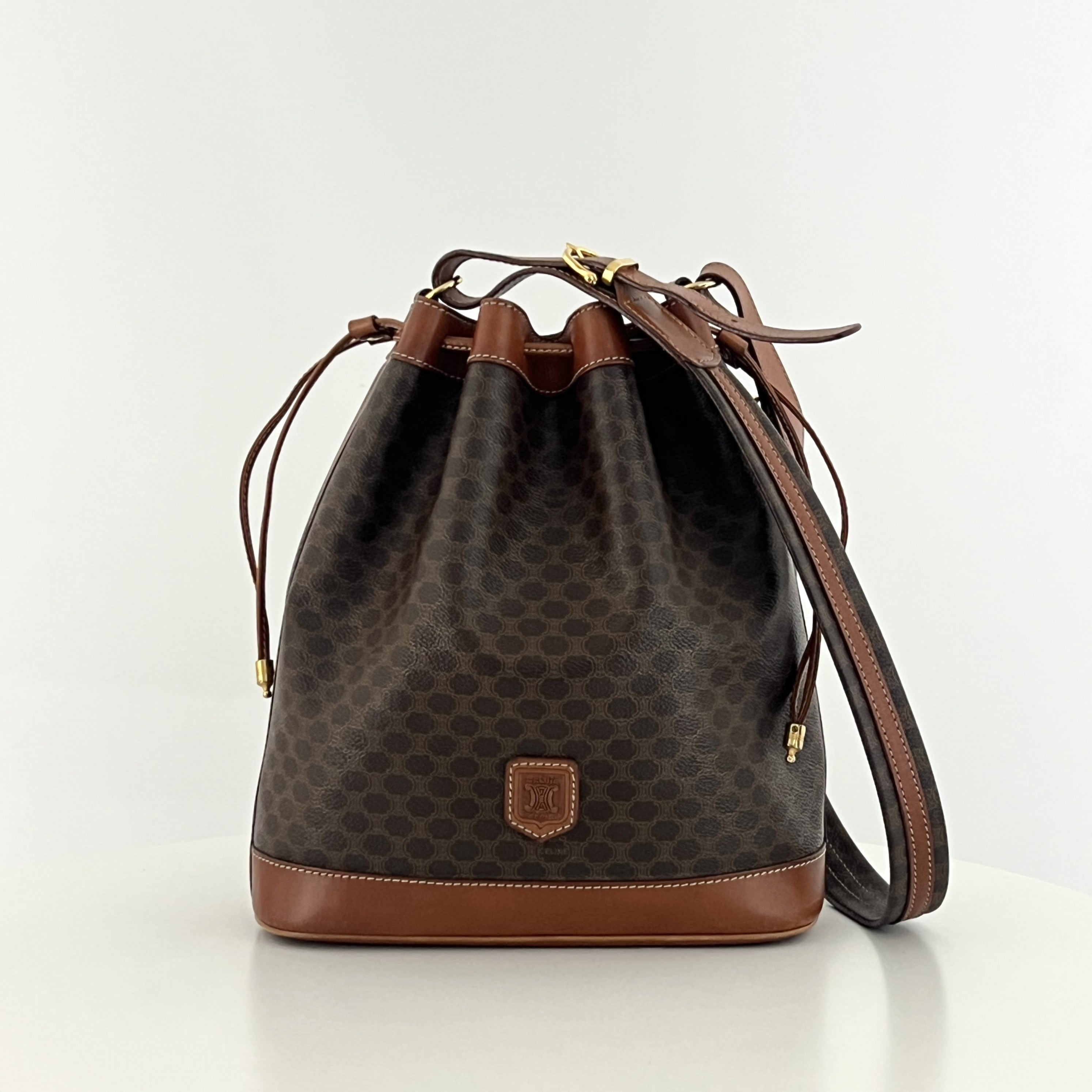 Sac à main CELINE Seau toile et cuir marron