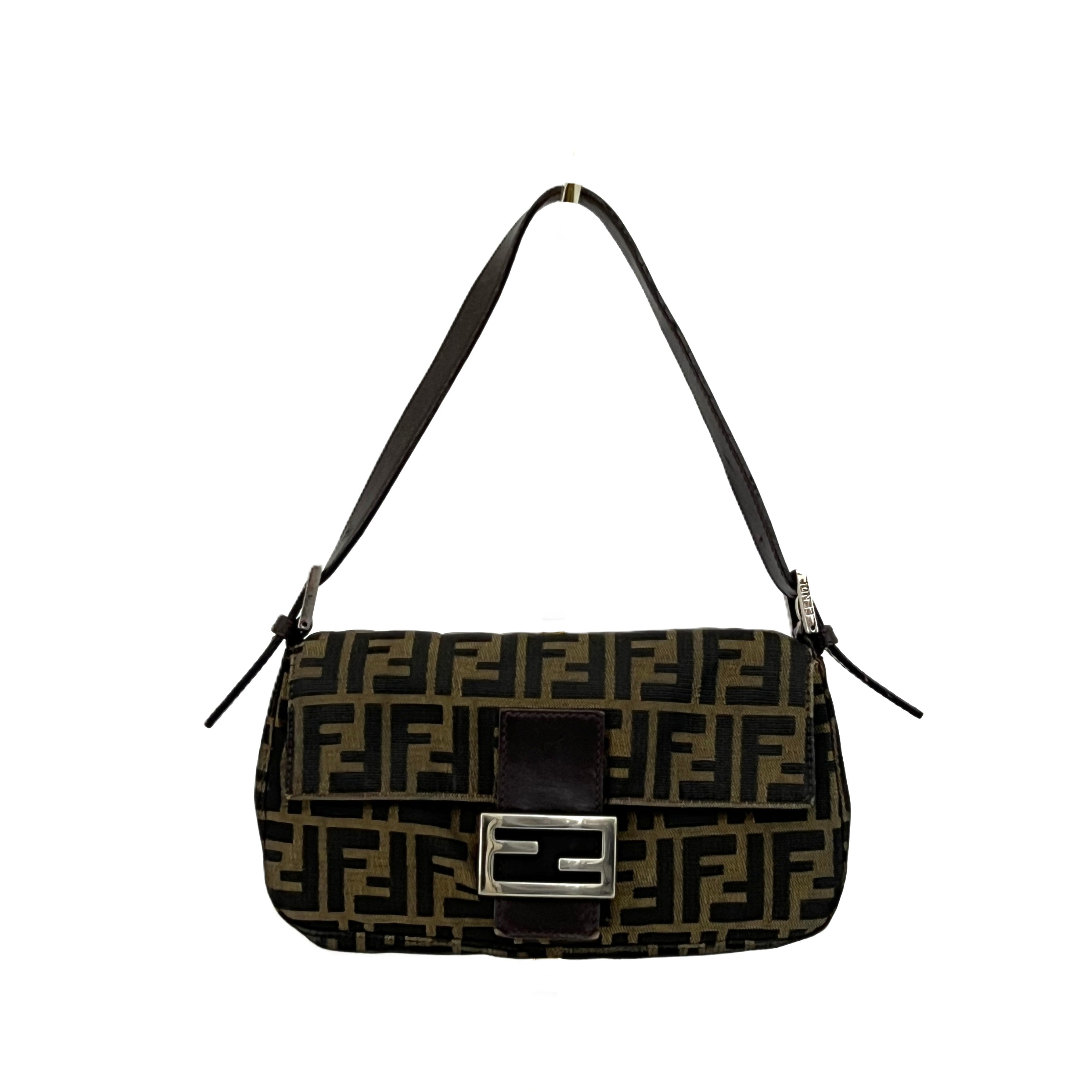Sac à main FENDI Baguette toile et cuir marron