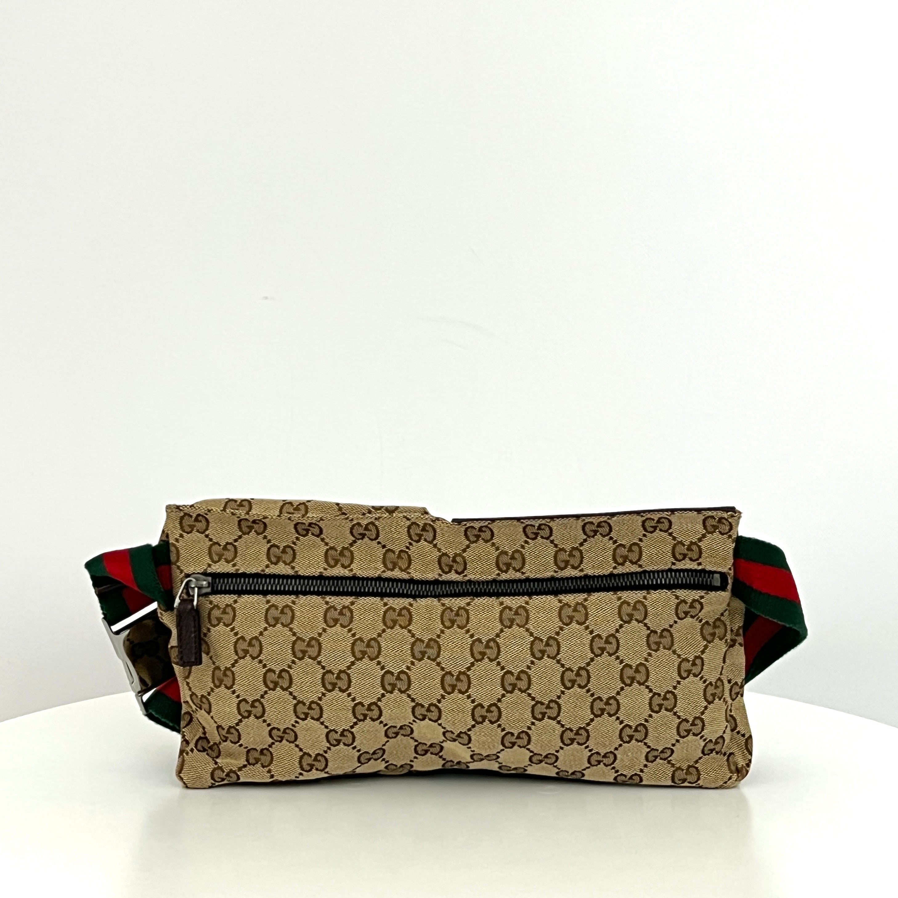 GUCCI Belt Bag in Canvas and Brown Leather