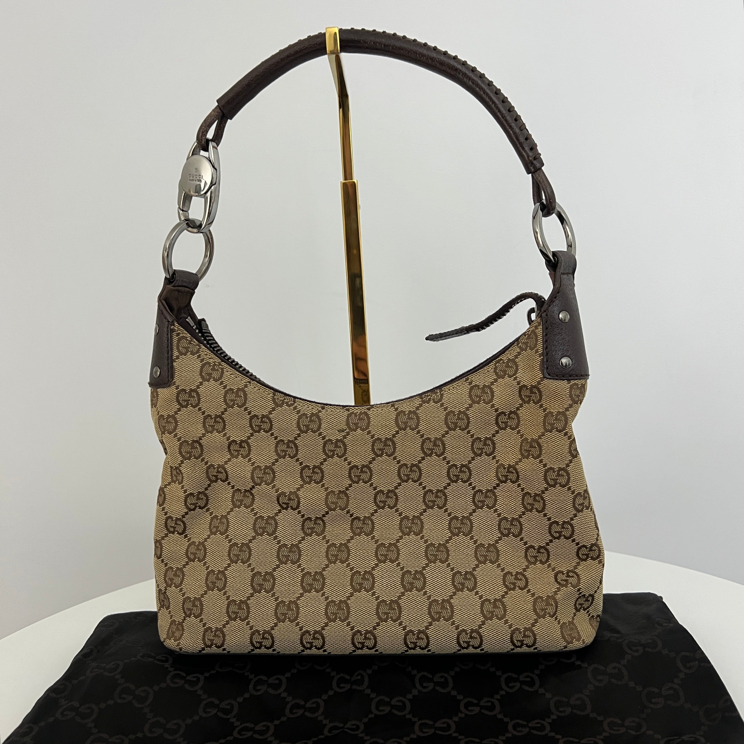 Sac à main GUCCI Hobo toile et cuir marron