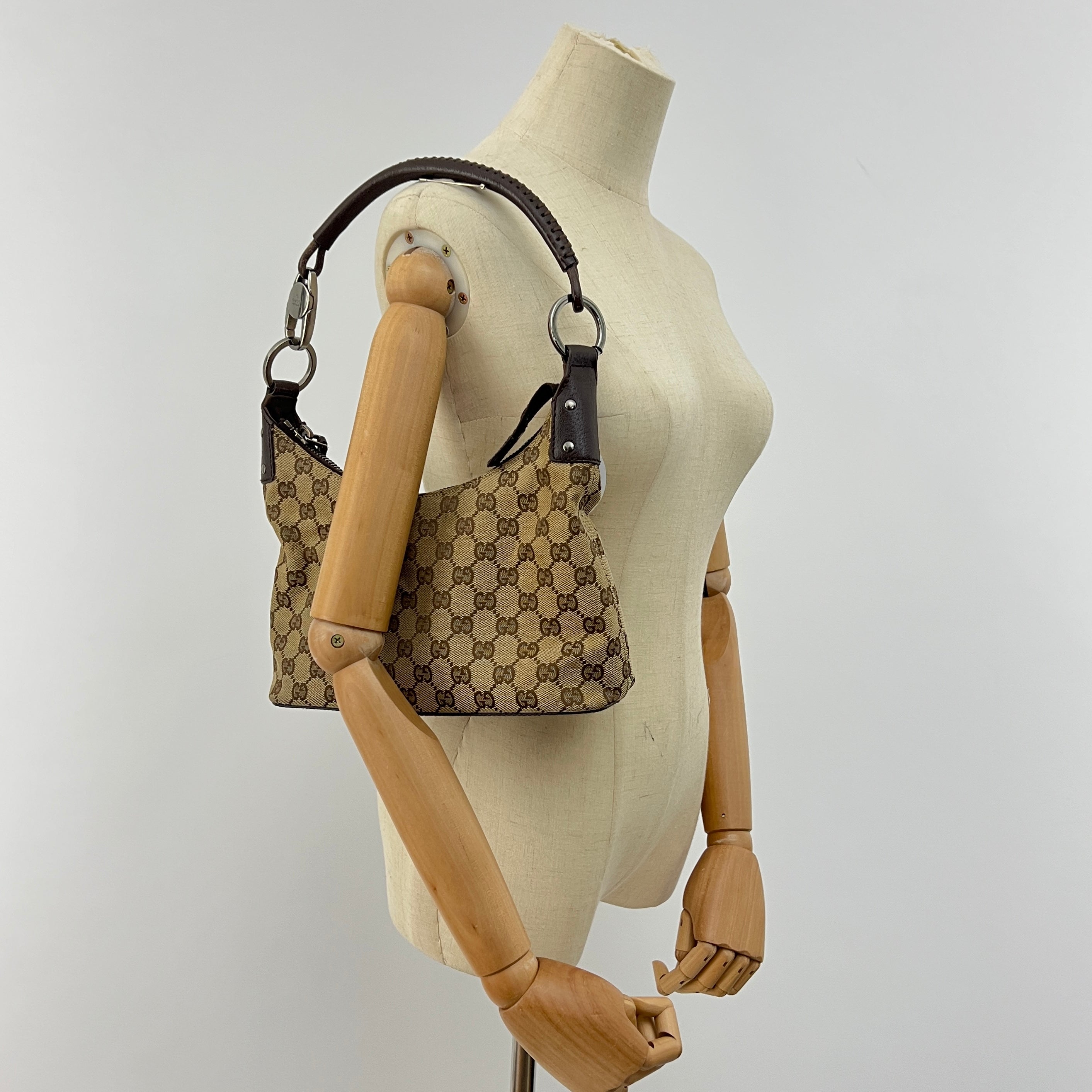 Sac à main GUCCI Hobo toile et cuir marron