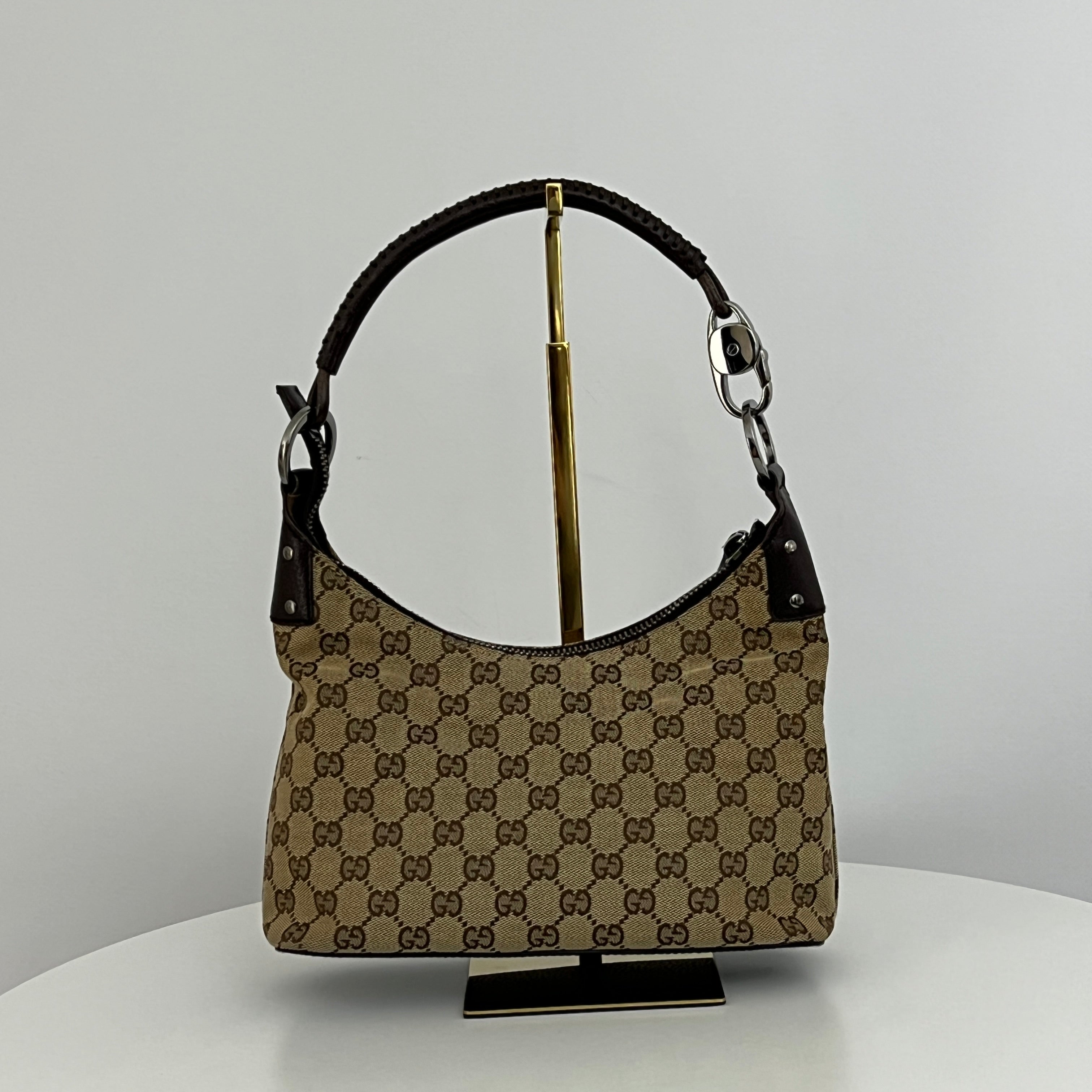Sac à main GUCCI Hobo toile et cuir marron