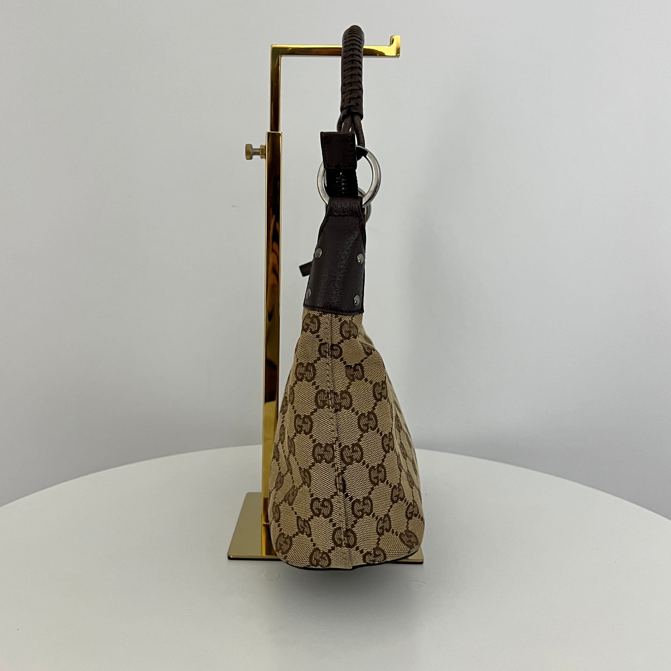 Sac à main GUCCI Hobo toile et cuir marron
