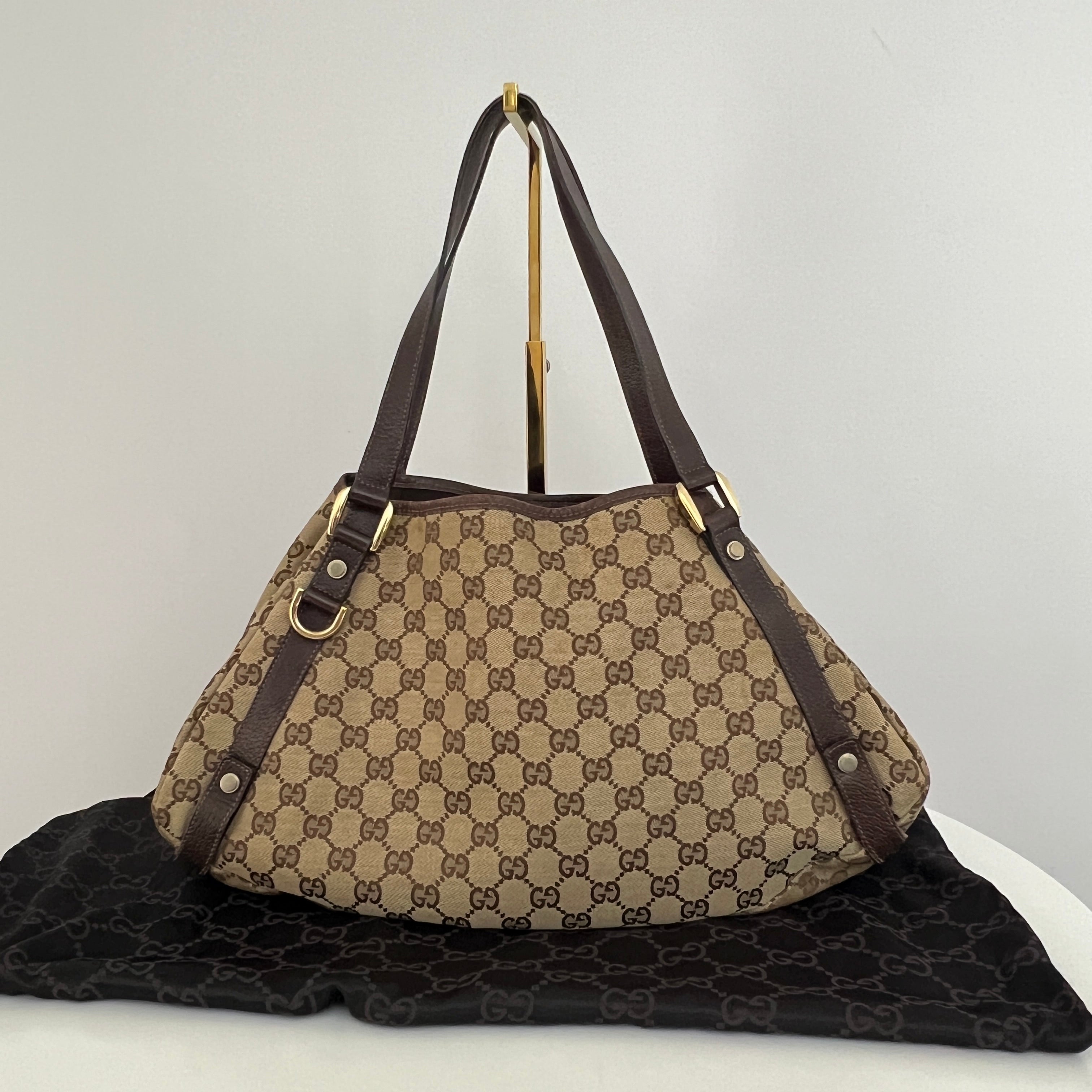 GUCCI Brown Canvas and Leather Tote Bag