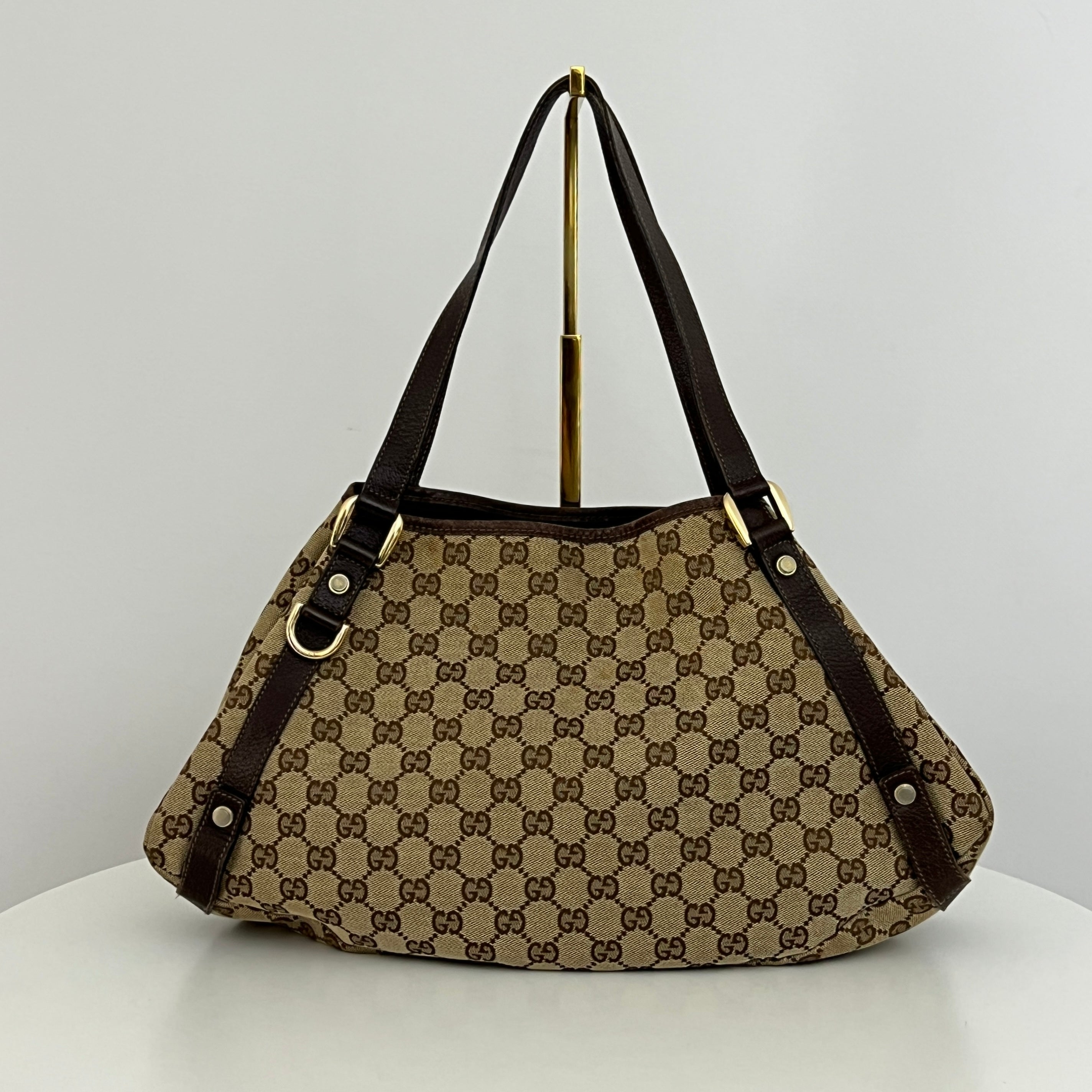 GUCCI Brown Canvas and Leather Tote Bag