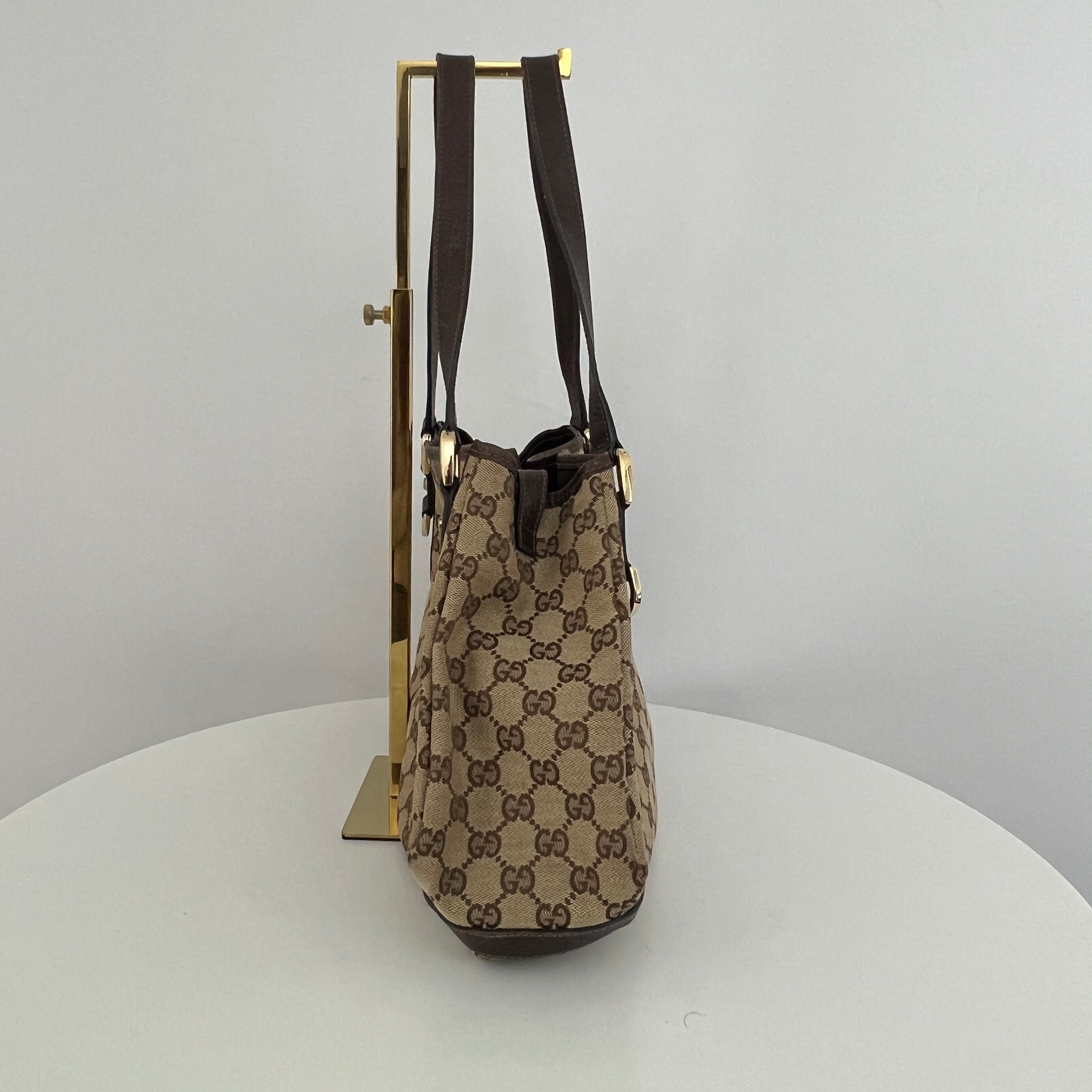 GUCCI Brown Canvas and Leather Tote Bag