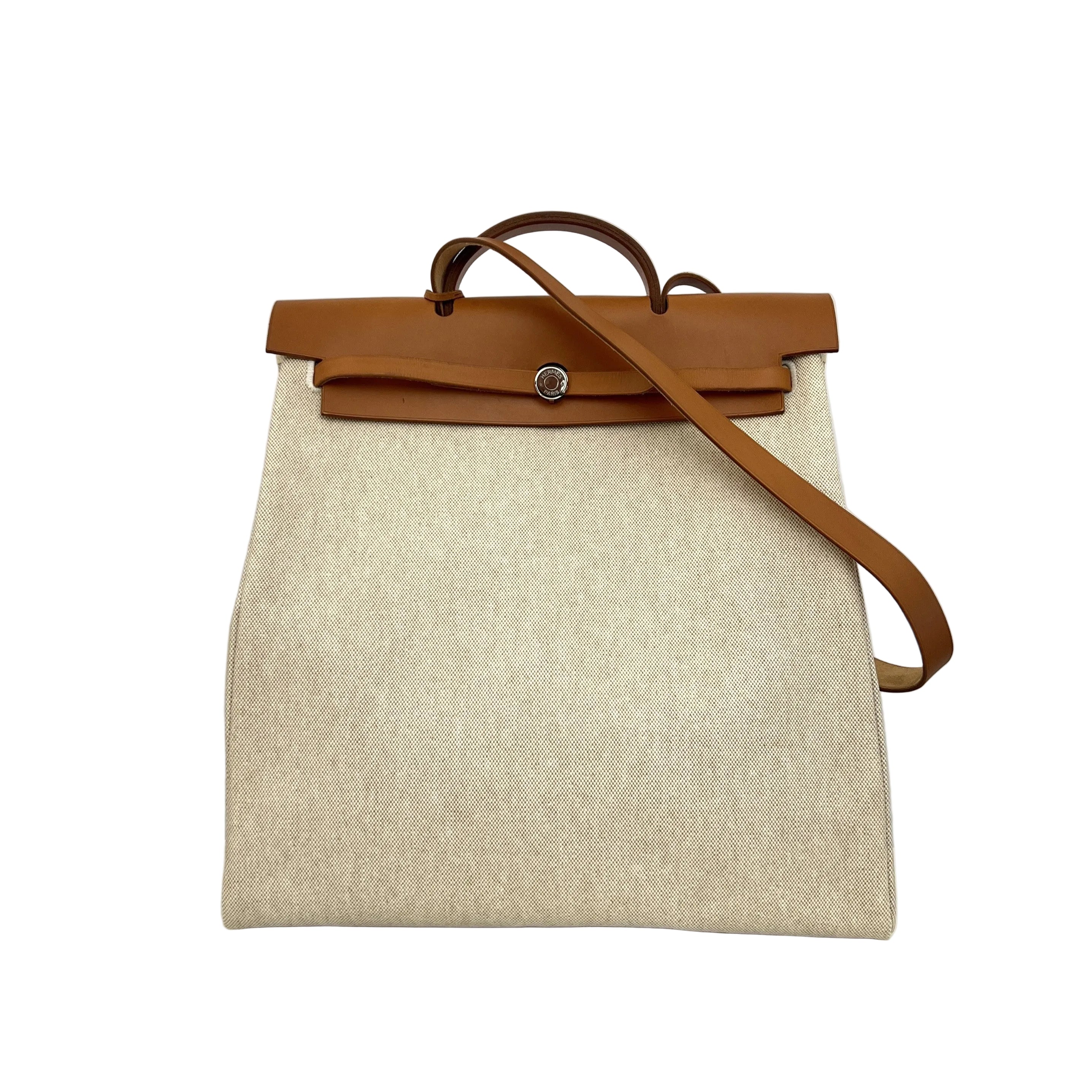 Sac à main HERMÈS Herbag 39 toile et cuir marron