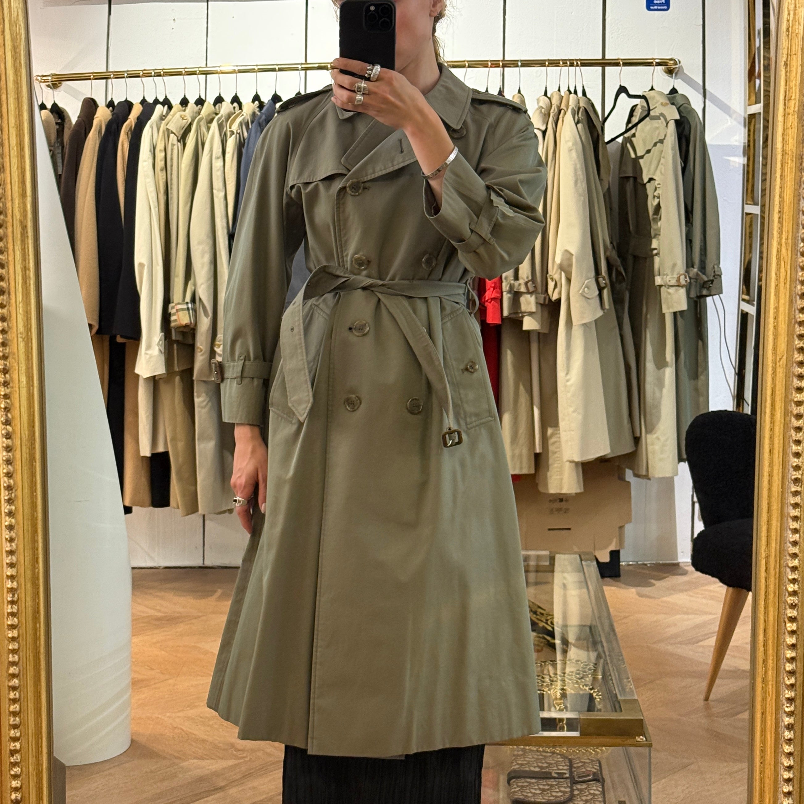 BURBERRY trench coat, size S, khaki cotton