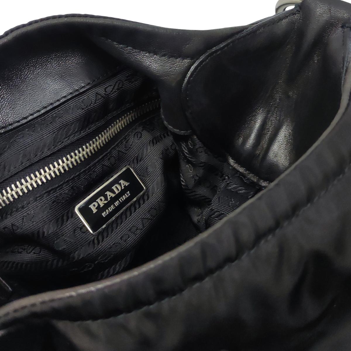 PRADA Hobo Re-Nylon Canvas Handbag Black