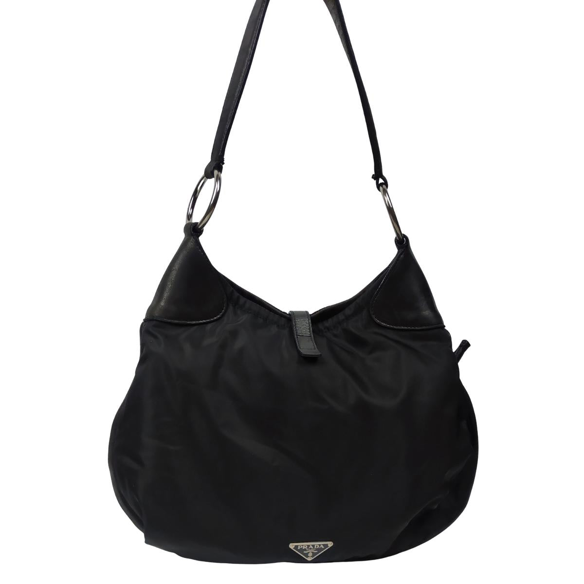 PRADA Hobo Re-Nylon Canvas Handbag Black