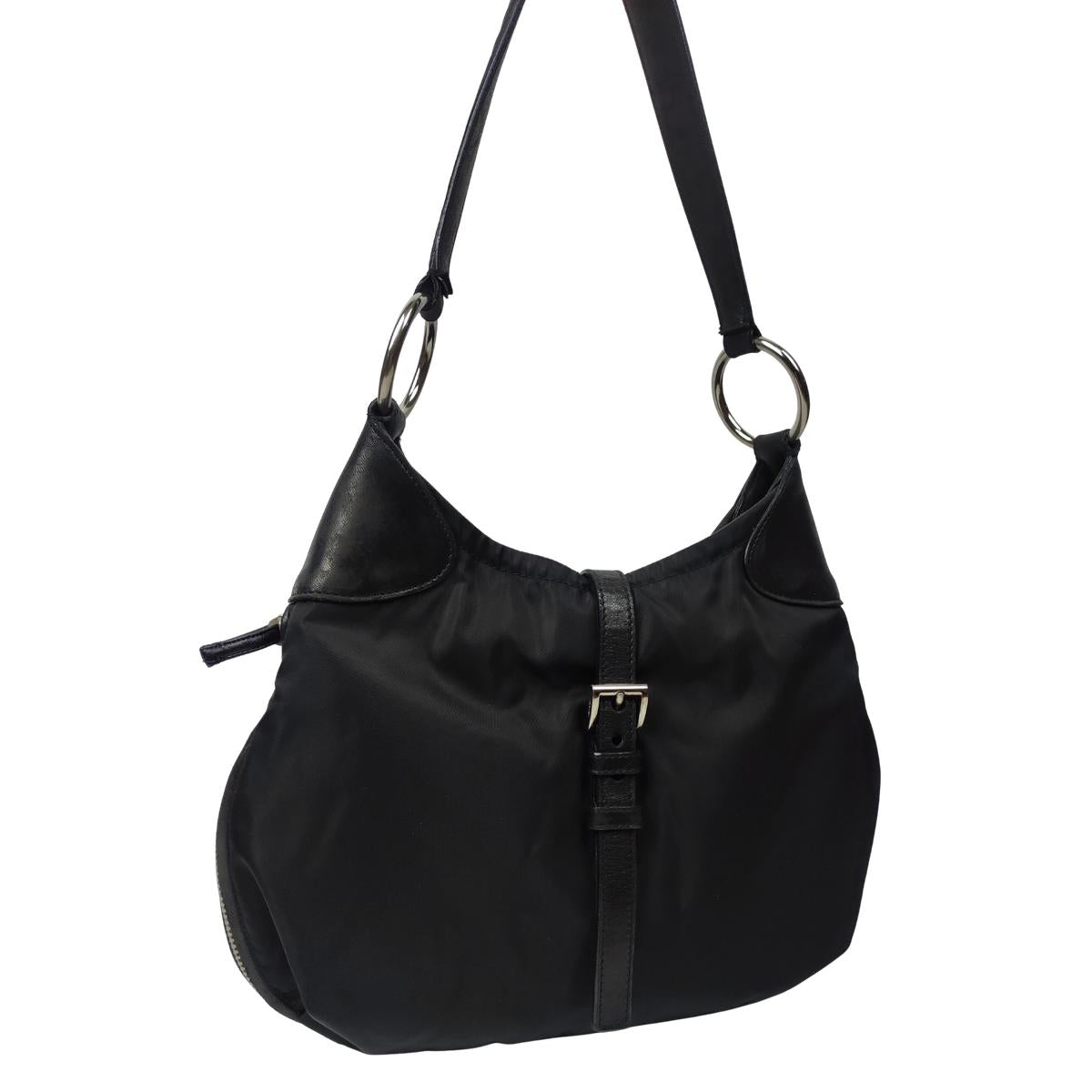 PRADA Hobo Re-Nylon Canvas Handbag Black