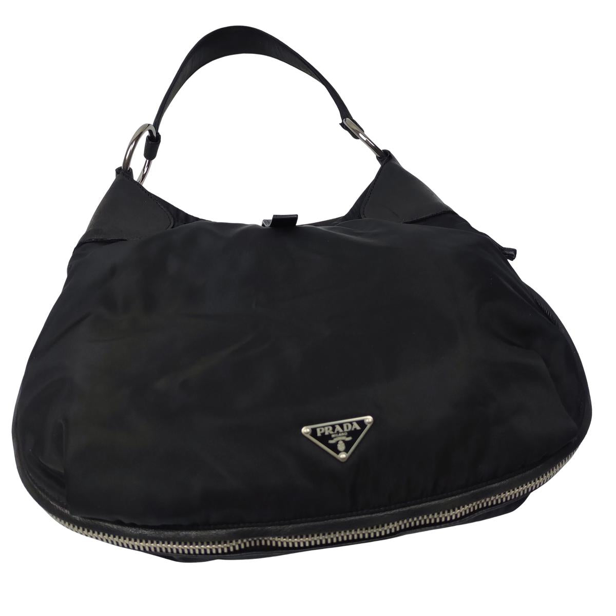 PRADA Hobo Re-Nylon Canvas Handbag Black