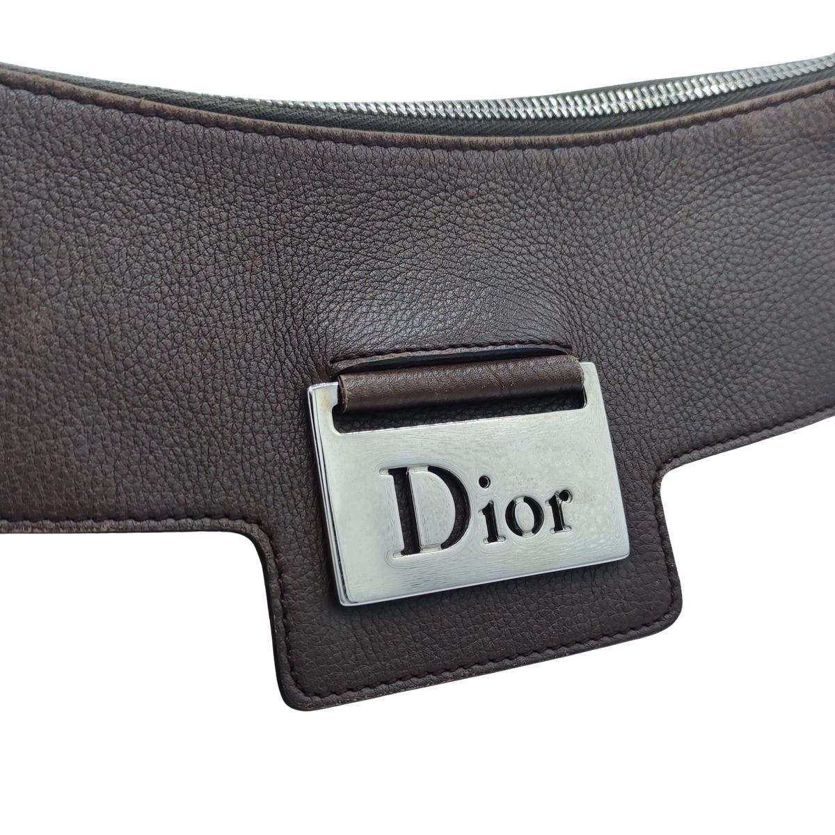 DIOR Columbus canvas and leather shoulder bag Brown