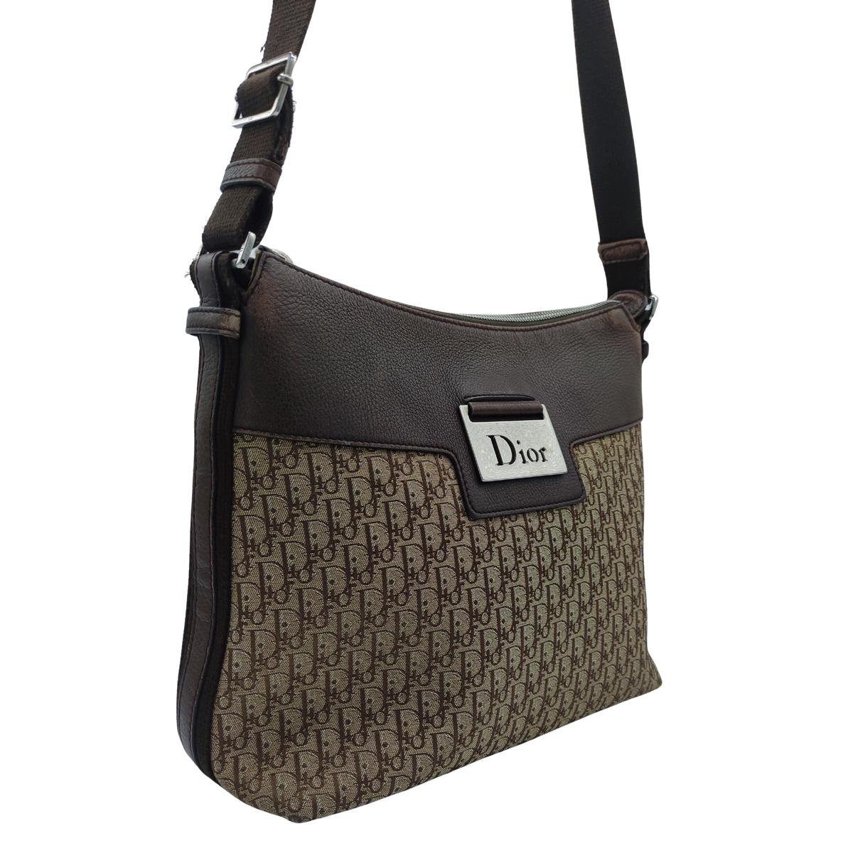 DIOR Columbus canvas and leather shoulder bag Brown