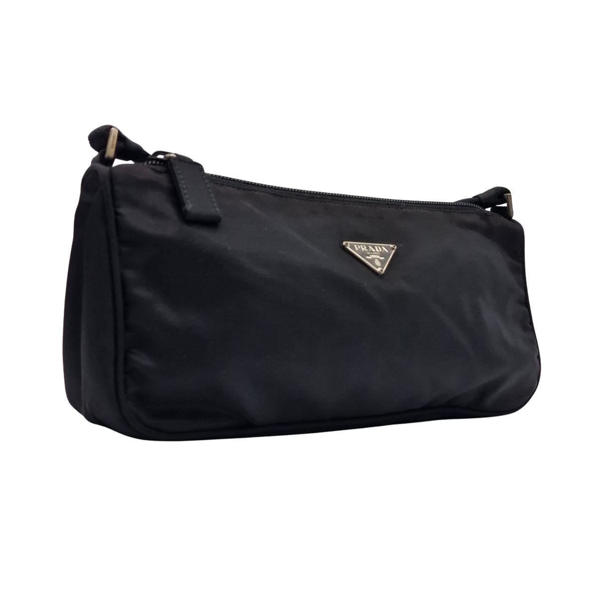 PRADA Mini Baguette Re-nylon Canvas Handbag Black