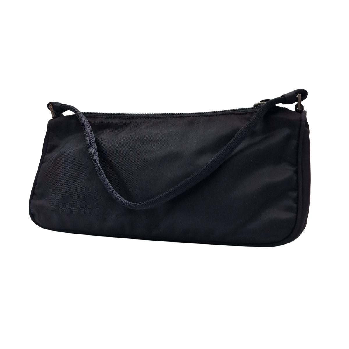 PRADA Mini Baguette Re-nylon Canvas Handbag Black