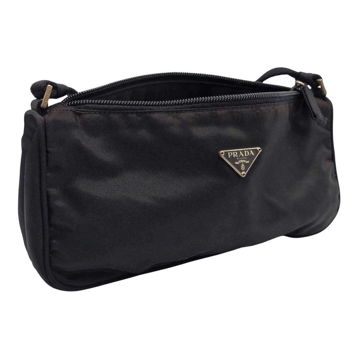 PRADA Mini Baguette Re-nylon Canvas Handbag Black