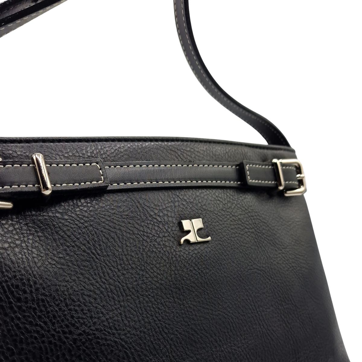 COURREGES grained leather shoulder bag Black